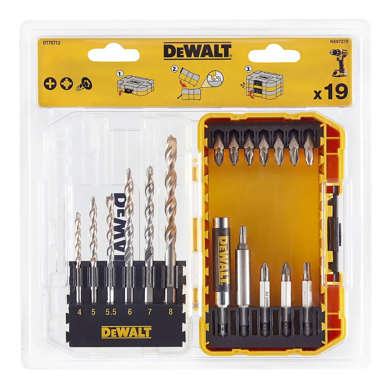 DeWalt bor- og bitssett for mur 19 deler null - null - 2 - Miniatyr