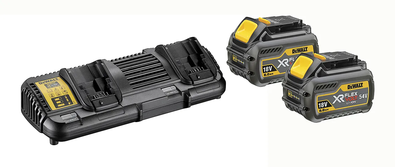 DEWALT multilader dobbel med 2 batterie, 54V-6Ah FLExVOLT DEWALT multilader dobbel med 2 batterie, 54V-6Ah FLExVOLT