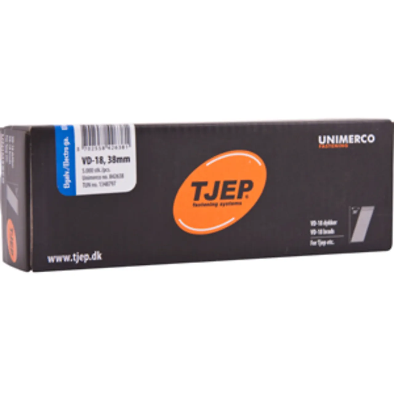 Tjep vd18 38 mm stift blankf. Box 5.000 stk.