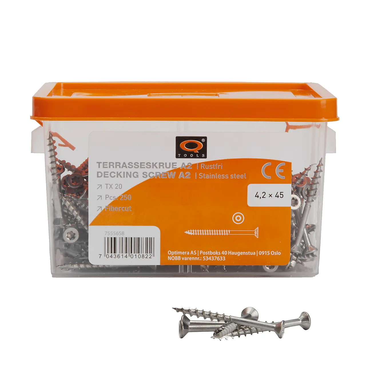 Terrasseskrue A2 4,2x45 mm 250 stk Terrasseskrue A2 4,2x45 mm 250 stk