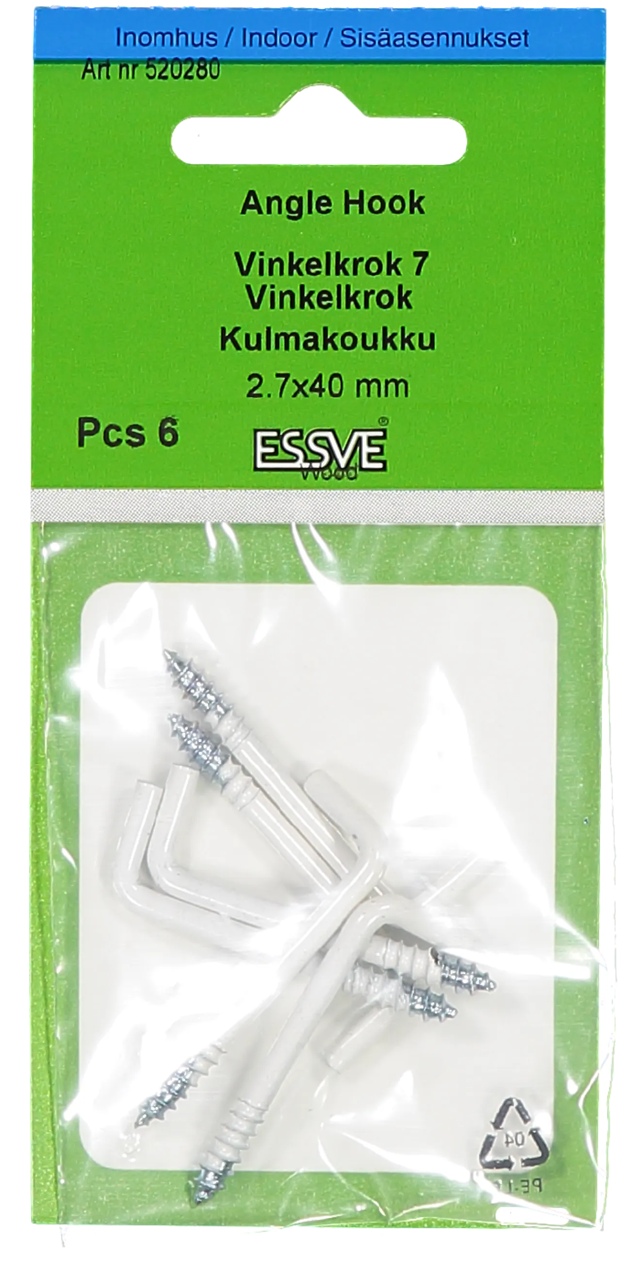 Vinkelkrok 7 hvit 40x2,7mm a-6essve null - null - 3 - Miniatyr