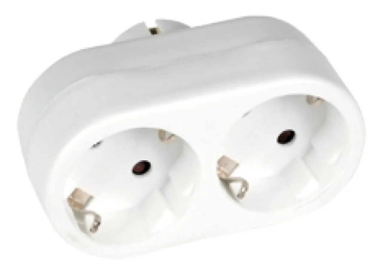 Dobbeltstøpsel 2-veis m/ jord hvit