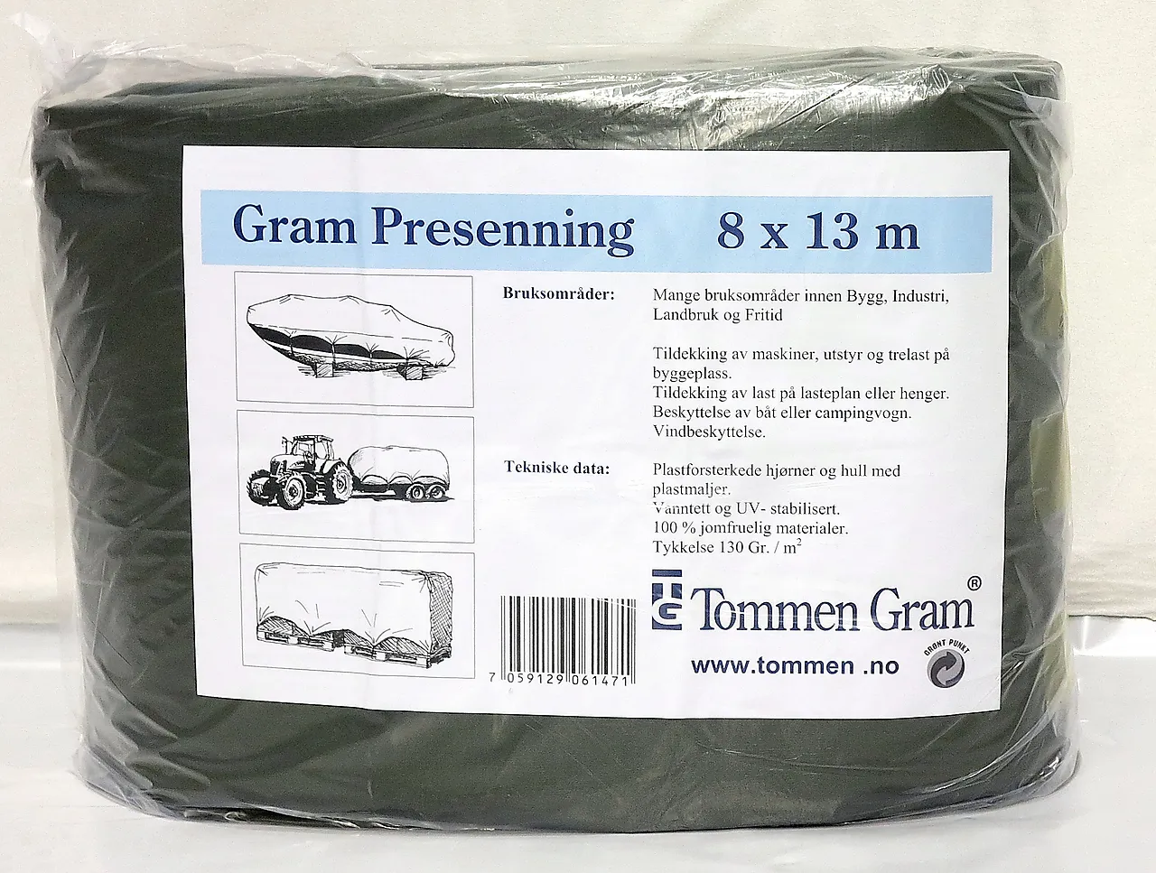 Presenning 8x13m 130 g/m2 grønn