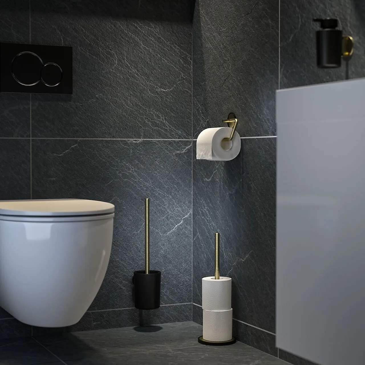 Reserverullholder tune børstet m fs farge børstet messing. Frittstående