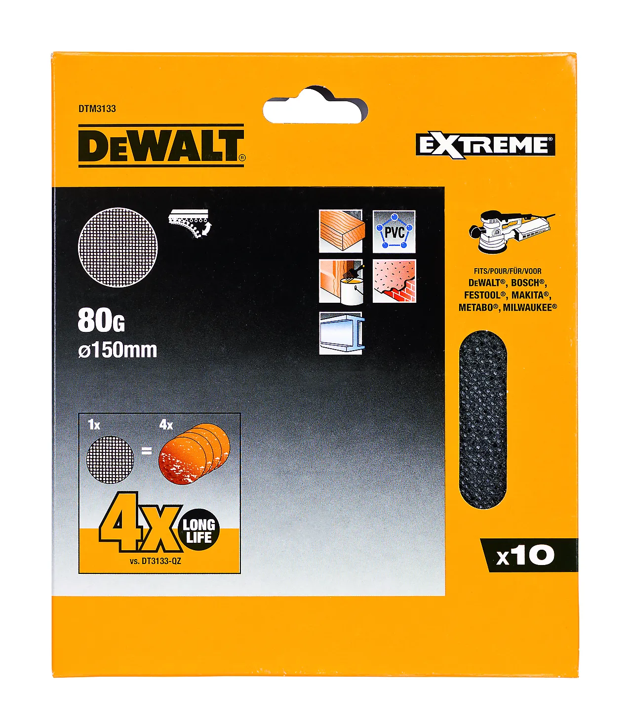 Eksenterpapir 150/80k 6h dtm3133 10pk dewalt mesh
