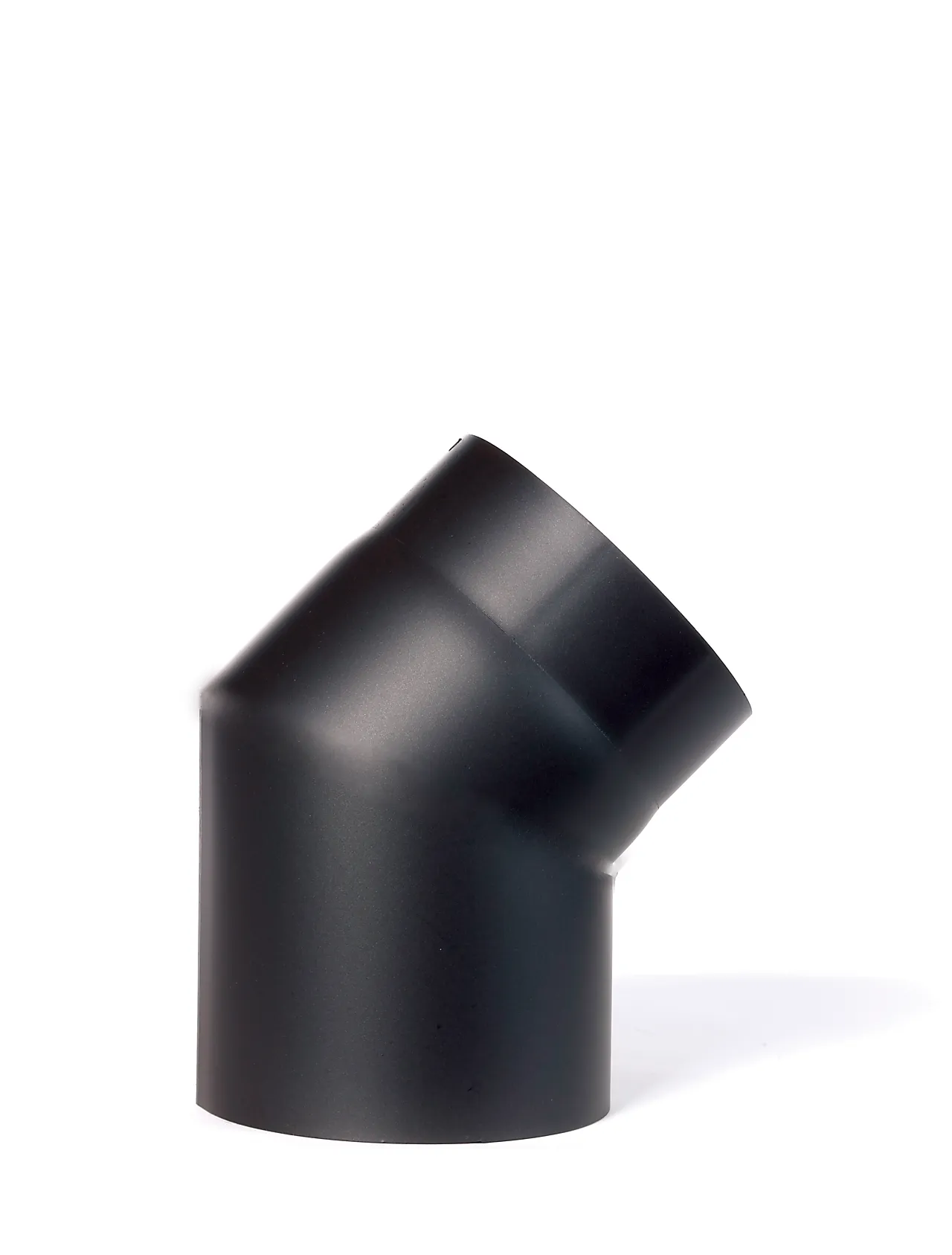 Røkrør kne ø150x45° kort sort2,0mm varmebestandig sort lakk