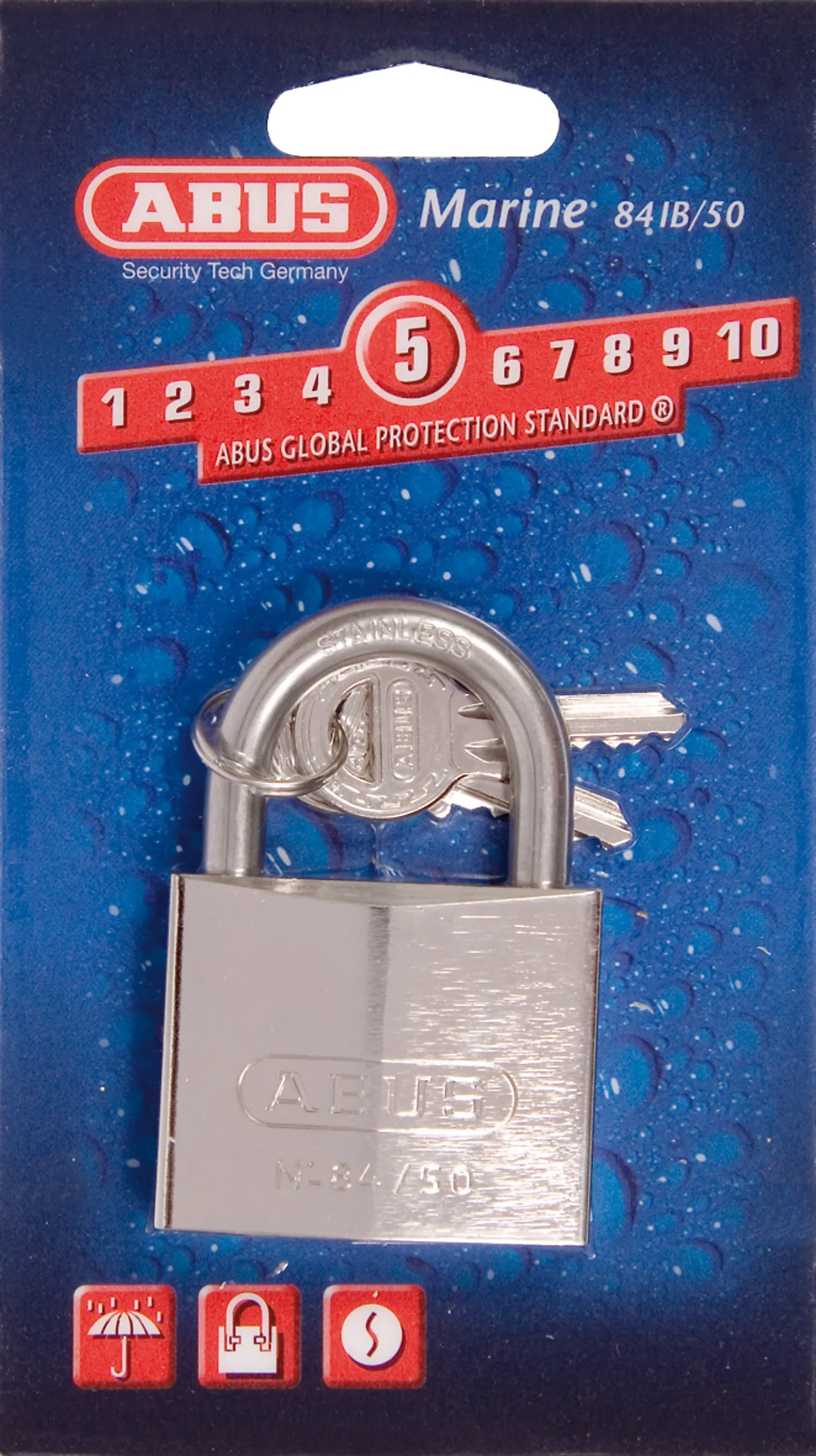 Hengelås 84ib/50 c marine abus forn.messing/bøyle rustf stål