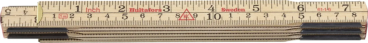 Tommestokk 1 meter tre 61-1-6 metrisk gradering/engelsk tomme