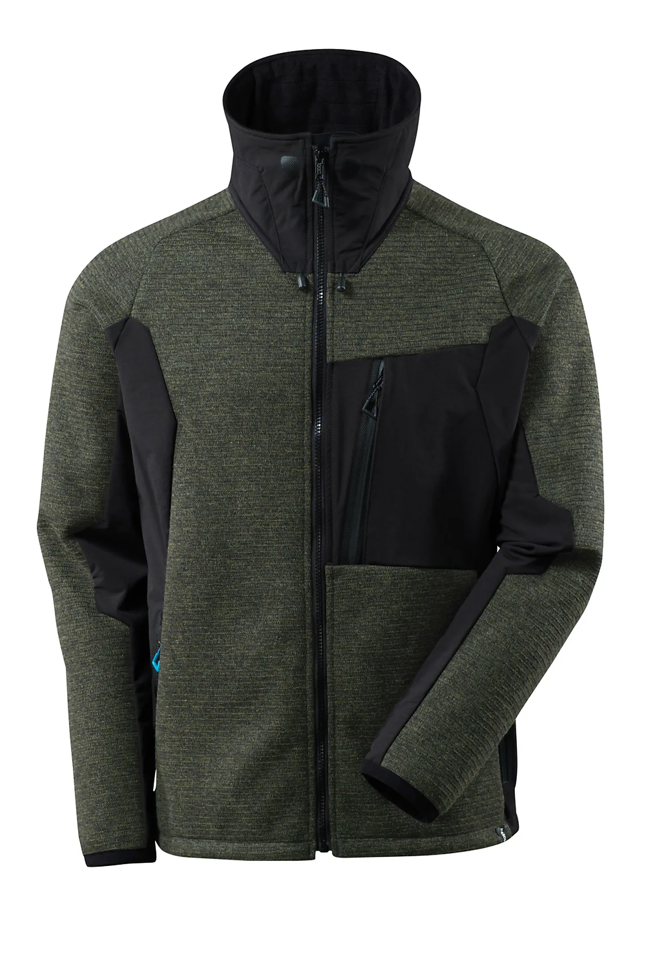 Strikkegenser m glidelås l grø/sv mosegrønn/svart