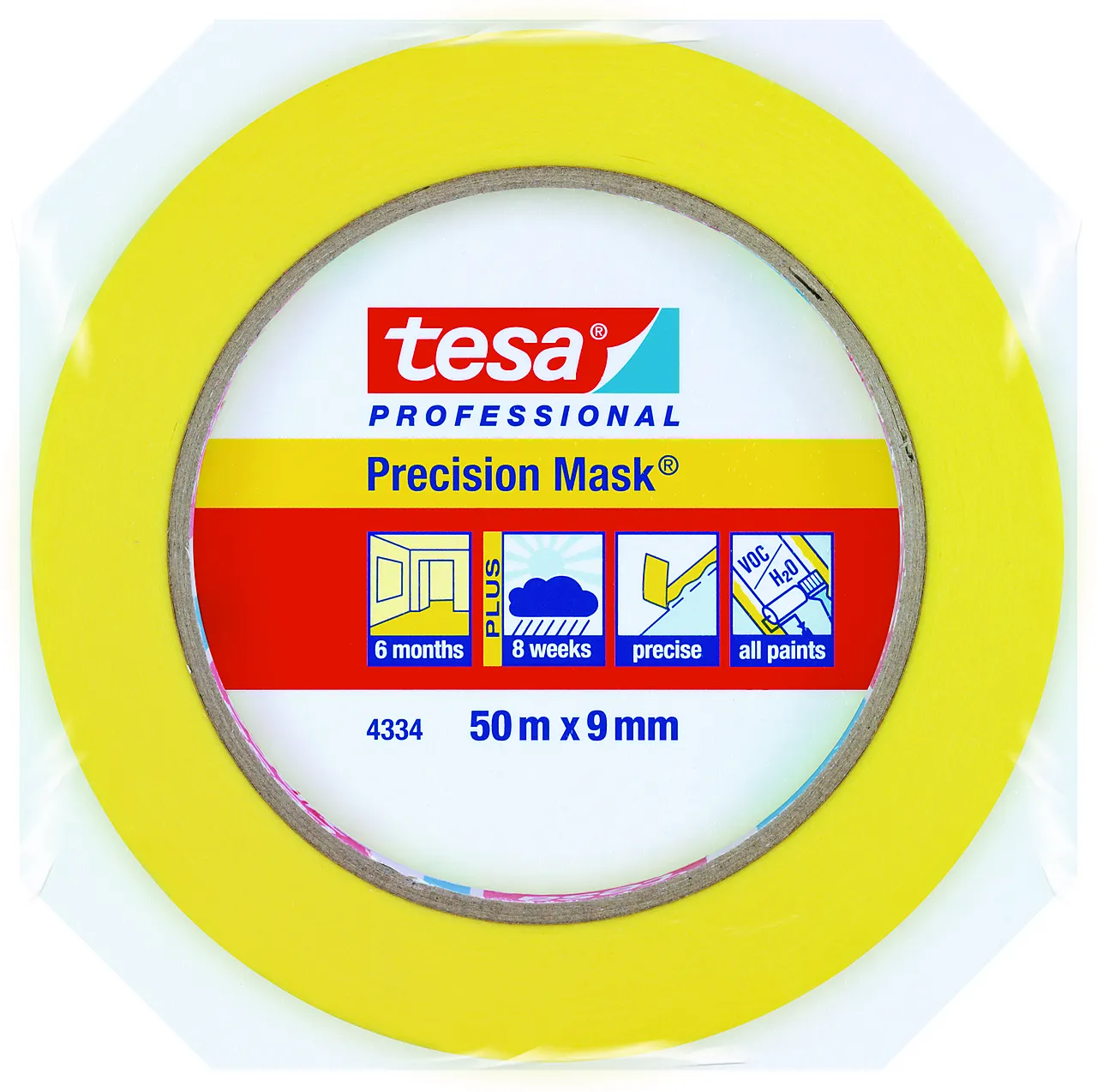 Malertape 50mx9mm gul innendørs precision innendørs bruk