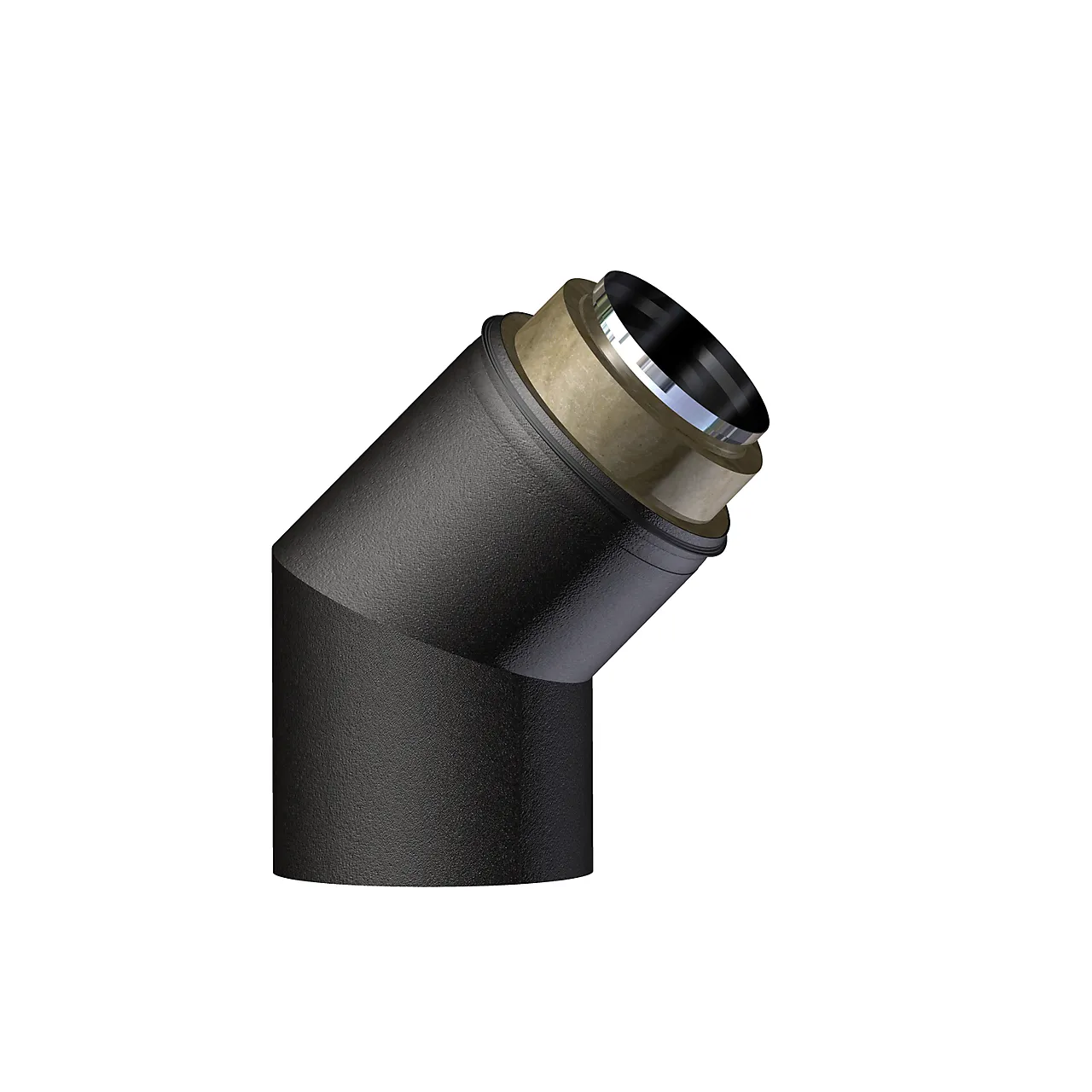Vinkel 2segment ø150 halvi 45° sort halvisolert
