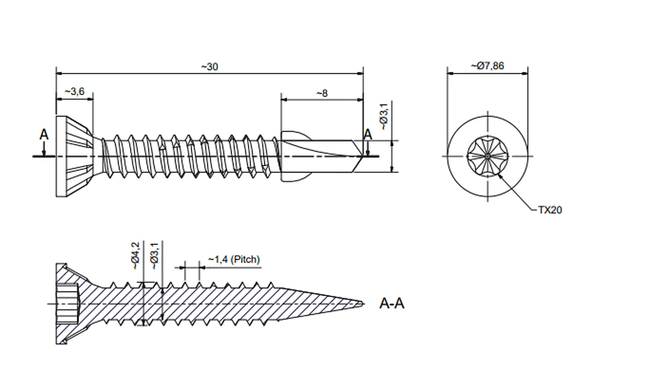 Skrue scr-s universal 4,2x30 250stk 0,56-3,0 mm stål, 250 stk umalt c3 null - null - 2 - Miniatyr