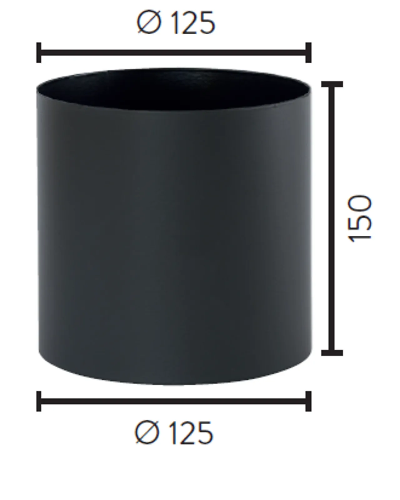 Røykrør ø125-ø125 skjøtemuffe mbe matt sort emalje, 1,1mm