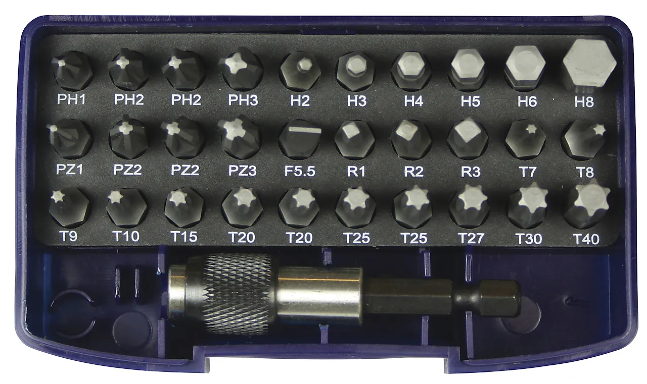 Bitsboks 31 deler blå tecos torx, ph, pz, rett, quick-lock Bitsboks 31 deler blå tecos torx, ph, pz, rett, quick-lock