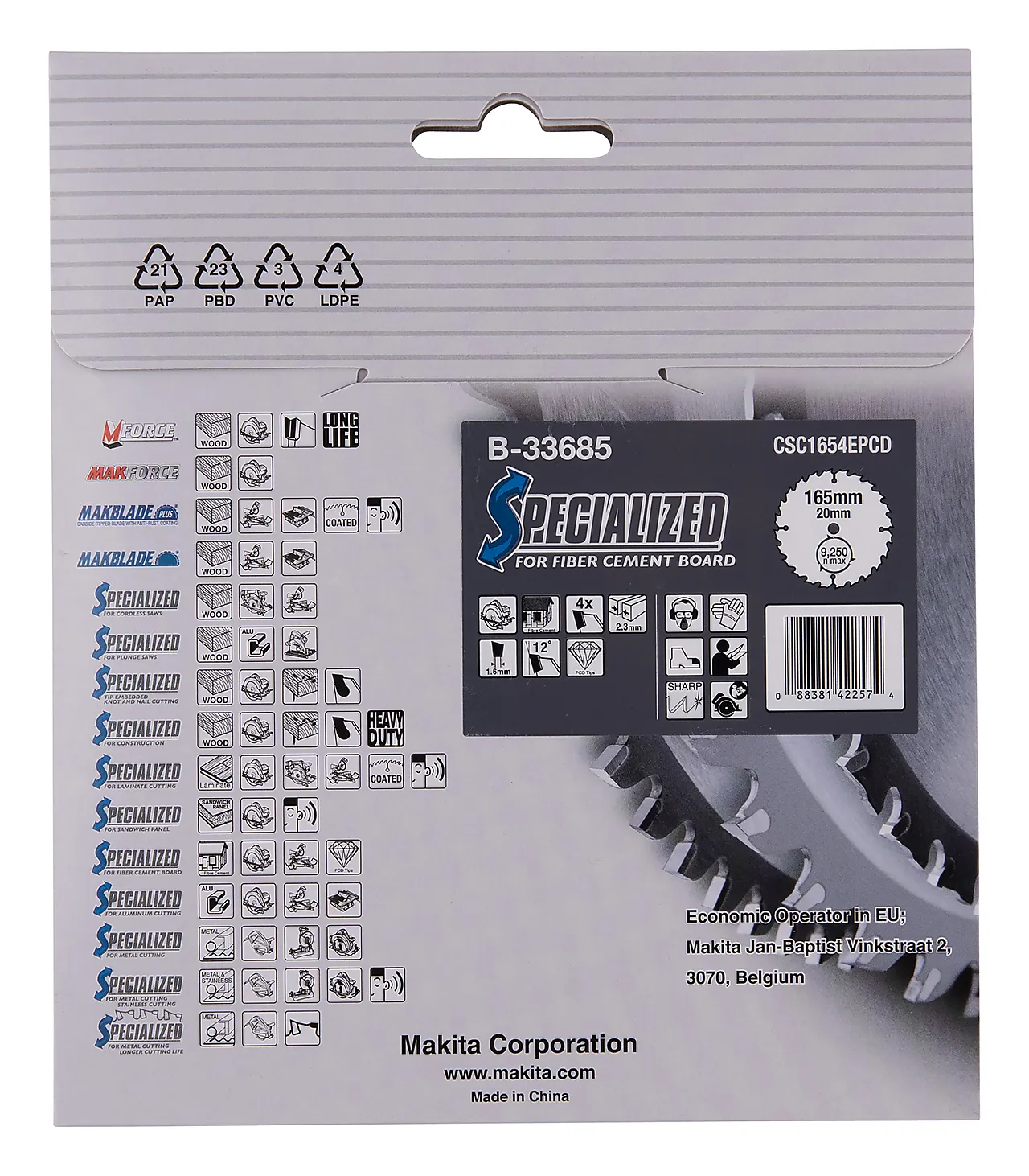 Sirkelsagbladad 165x20x4t b-33685 specialized fibersement null - null - 3 - Miniatyr