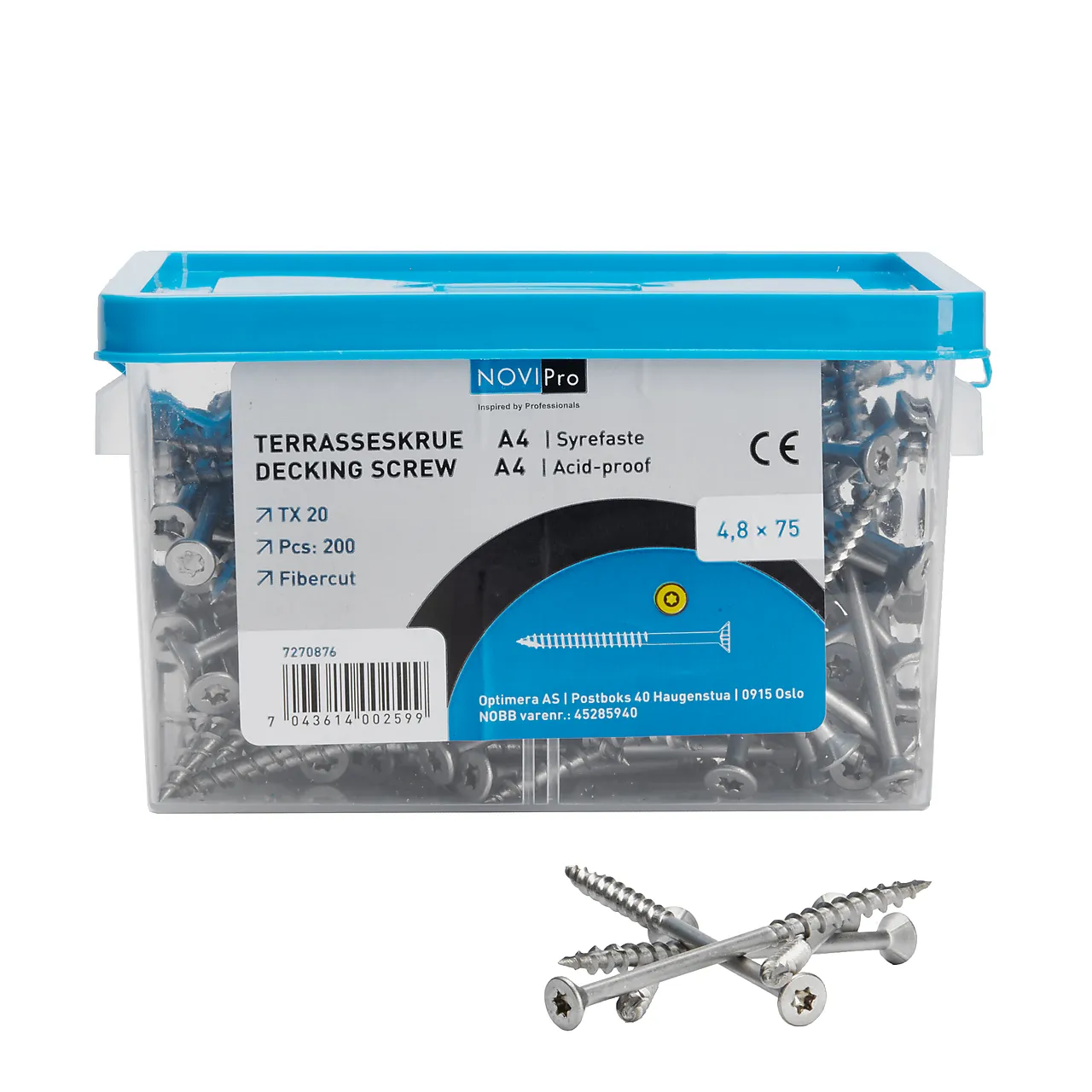 Terrasseskrue syrefast 4,8x75 mm a4 a 200 stk torx 20 Terrasseskrue syrefast 4,8x75 mm a4 a 200 stk torx 20