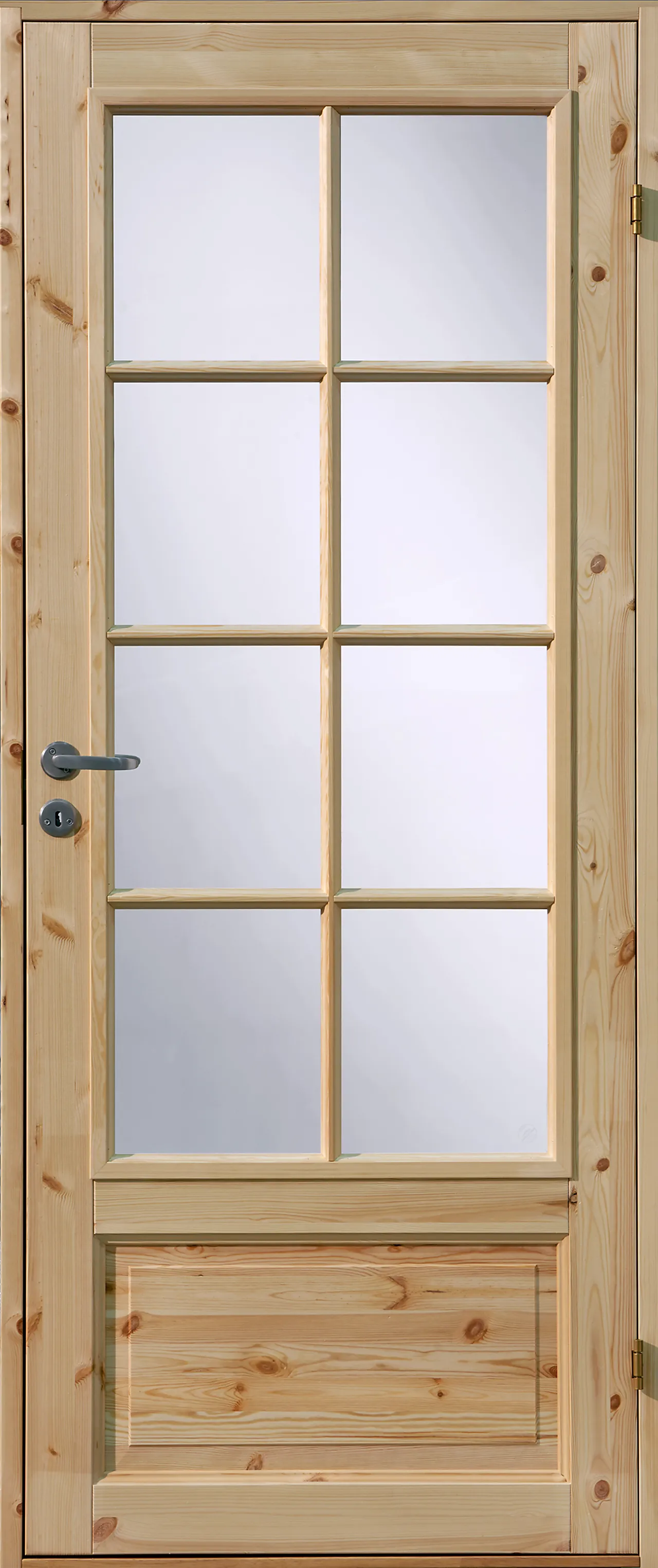 Innerdør harald ubehandlet glass 90x210 dørblad ubehandletfuru 2x4 ruter