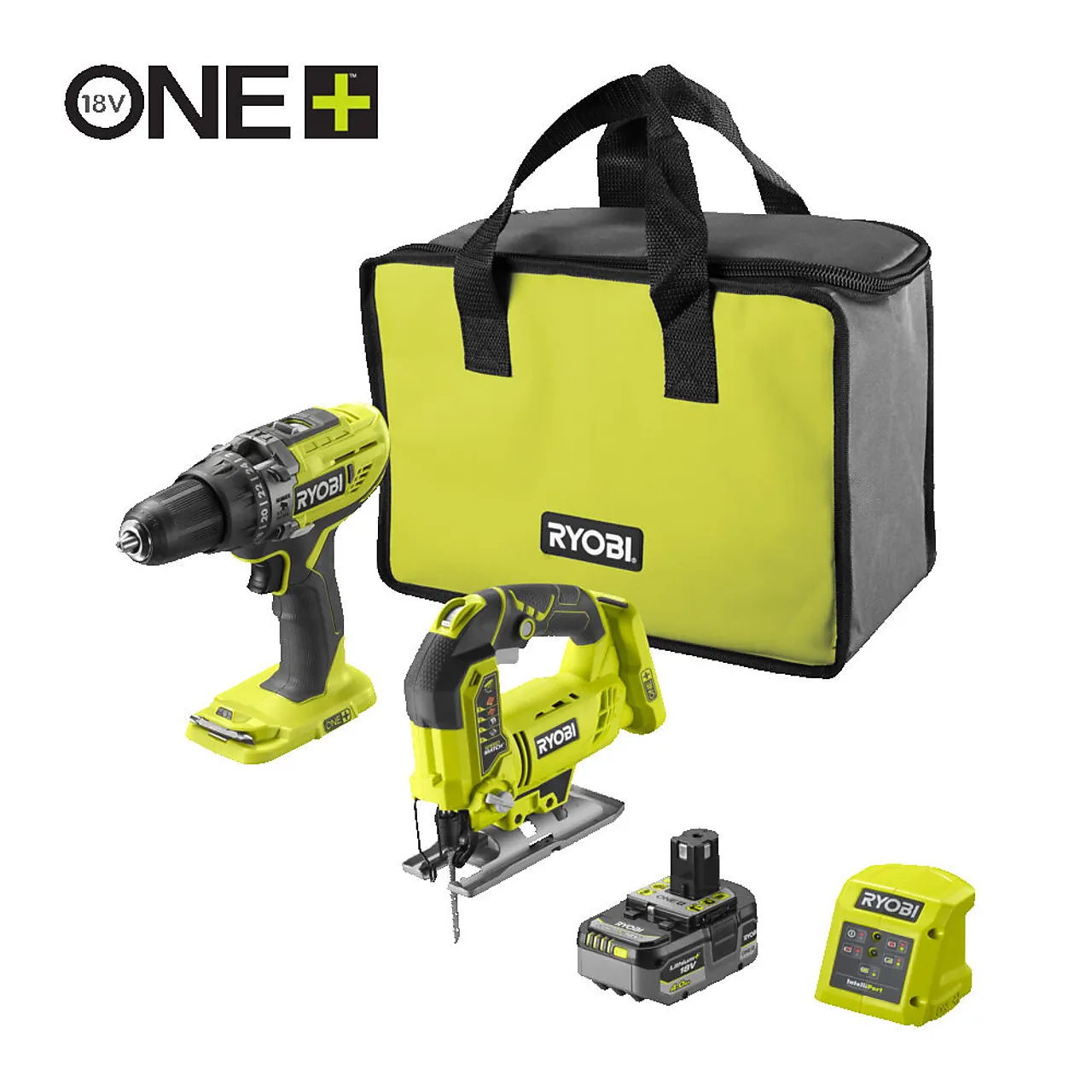 Ryobi combo kit 18V ONE+ bor-/skrutrekker med slag og stikksag