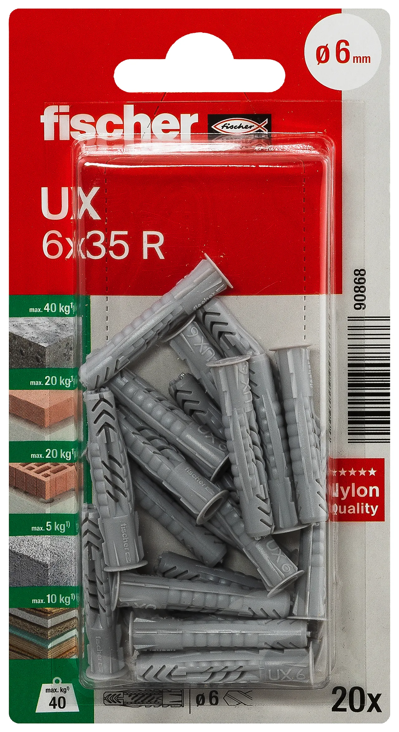 Universalplugg  ux 6X35 r bk 20 stk pr bk med krage nv fischer null - null - 3 - Miniatyr