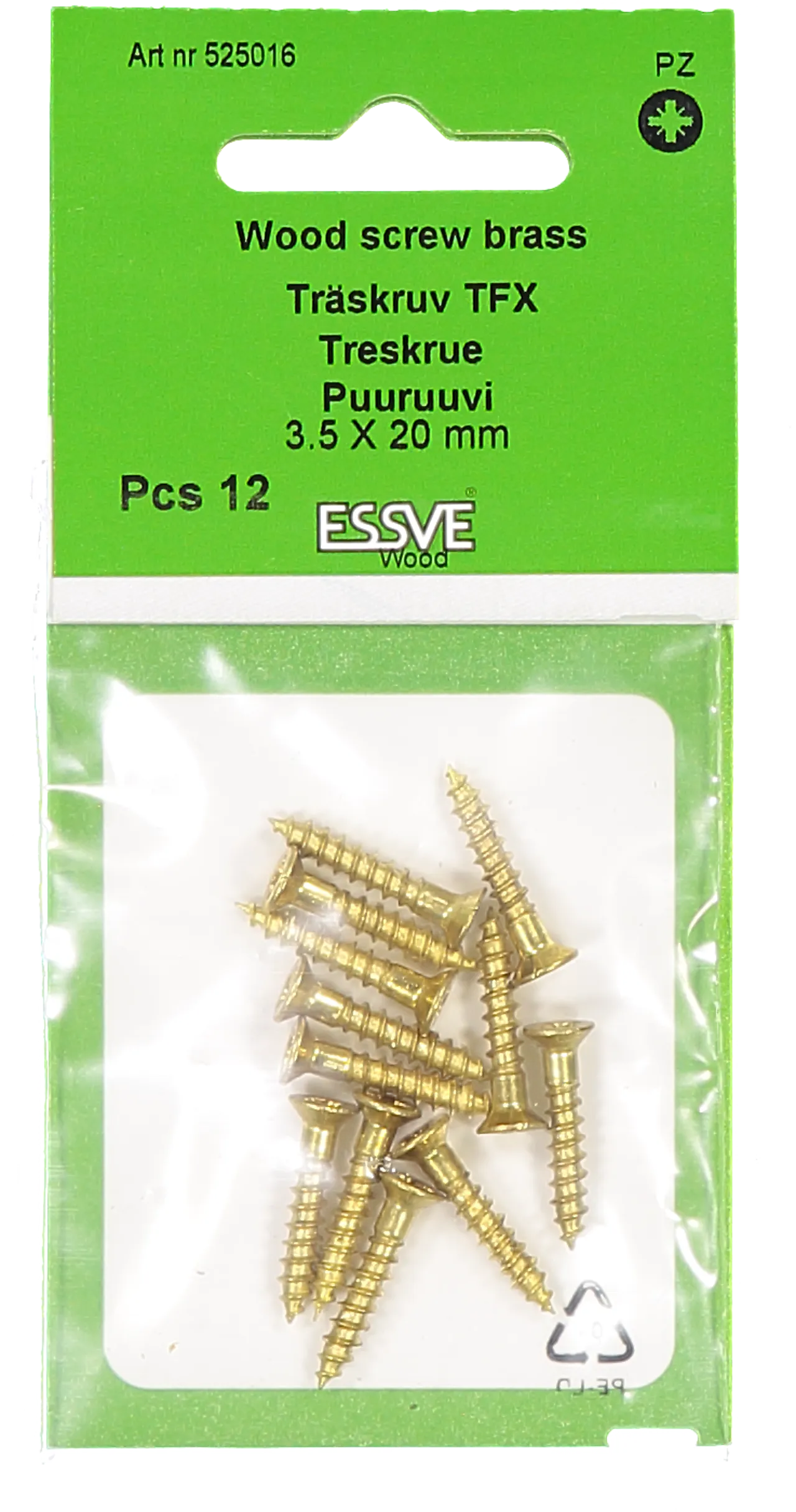 Treskrue inv 3,45x19 messingmessing -12 senkhode for bruk innendørs