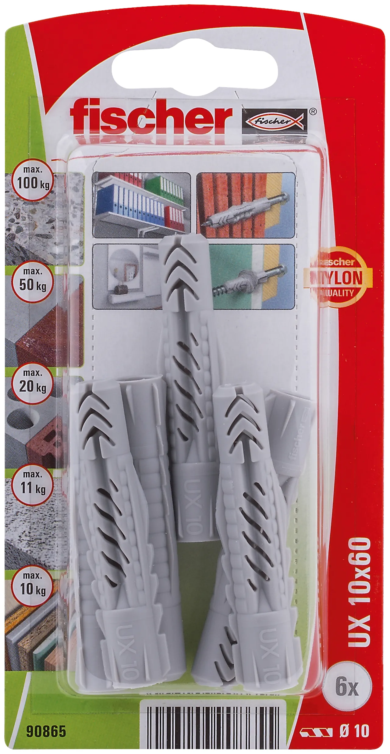 Universalplugg ux 10X60 mm bk 6 stk pr bk nv fischer null - null - 3 - Miniatyr