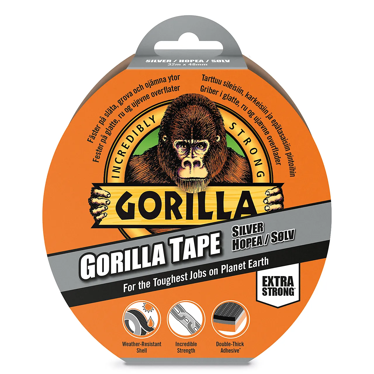 Lerretstape sølv 32m x 48mm gorilla tape silver 32m