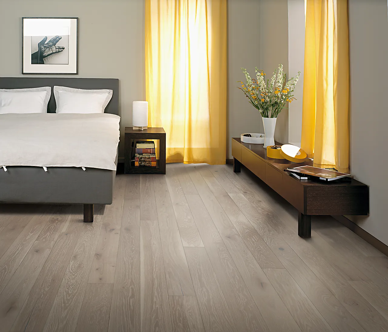 Parkett 15 eik cinder 242 1 stav mfaset, børstet, grå matt