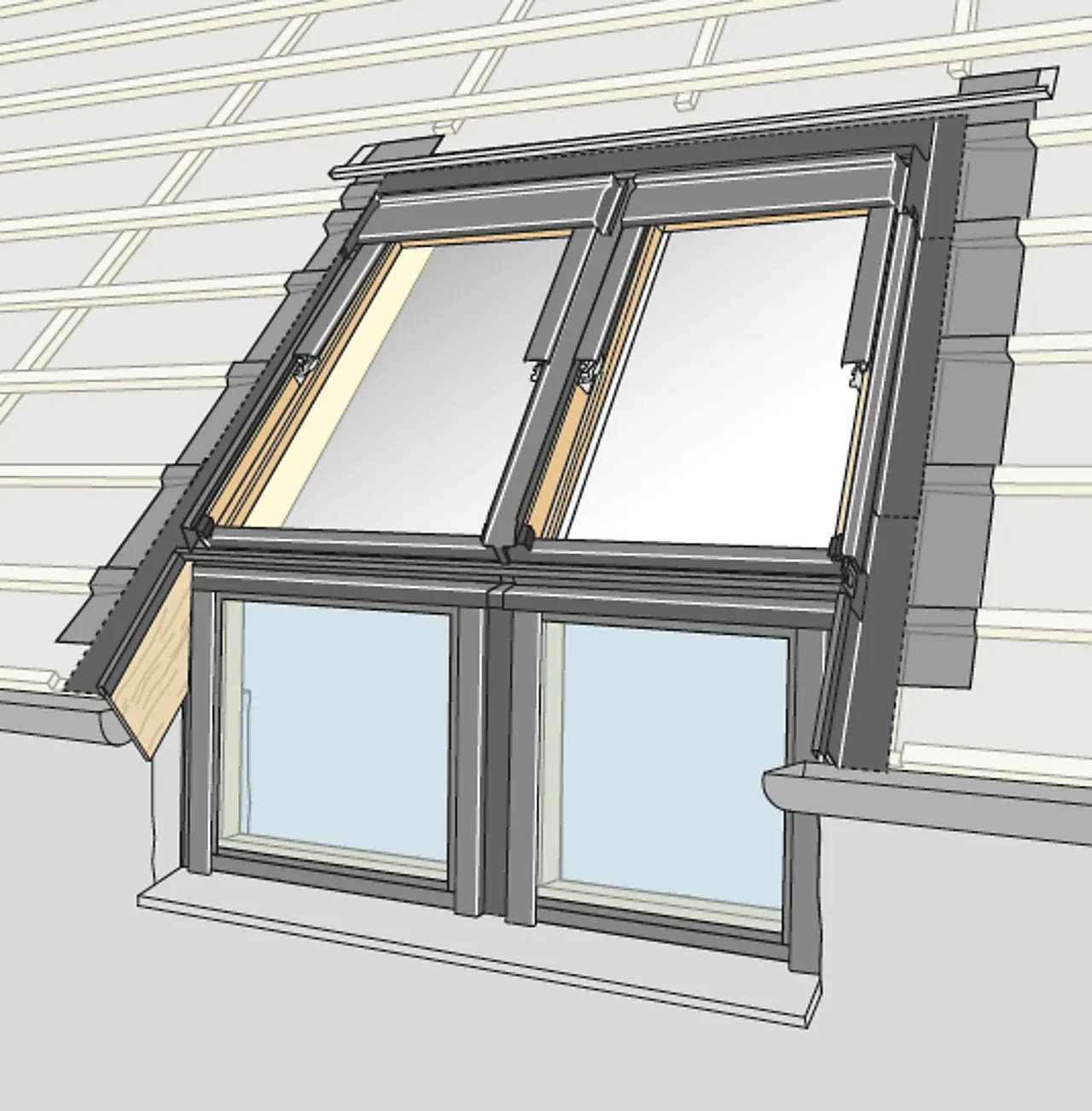 Inndekning efw pk04 s/s 18mm alu over 2 fasadevinduer s/s prof takm null - null - 2 - Miniatyr