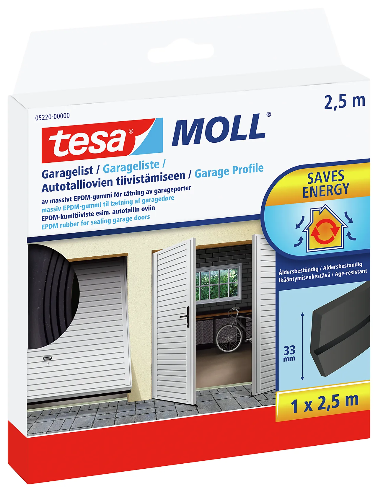 Tetningslist for garasje sort 2,5 m x 33 mm