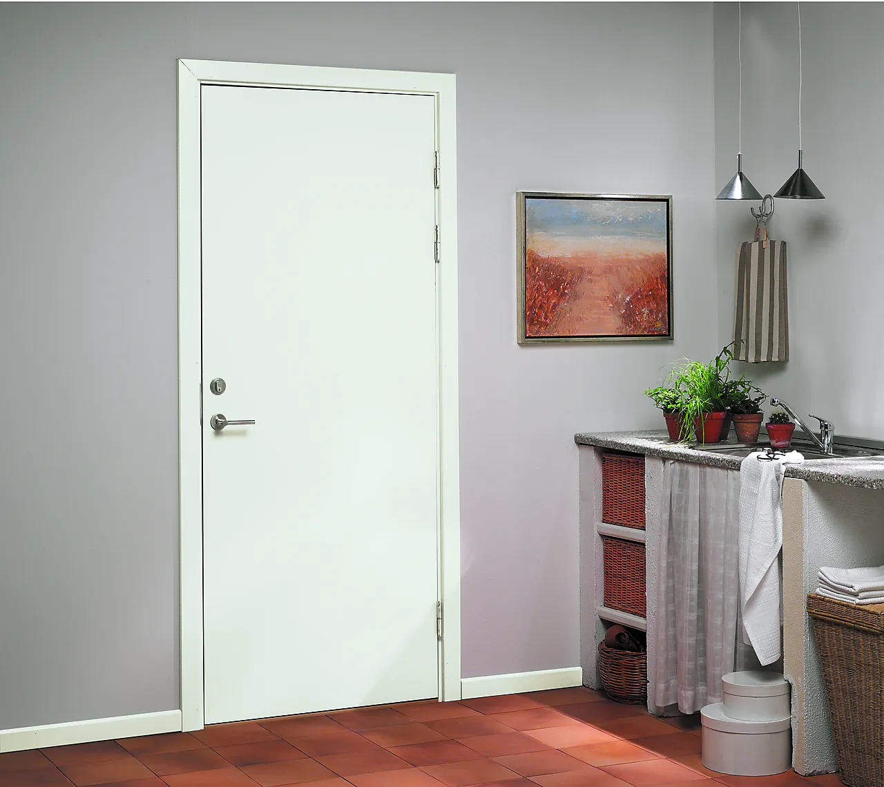 Dørsett 70x210 cm høyrehengslet hvit null - null - 2 - Miniatyr