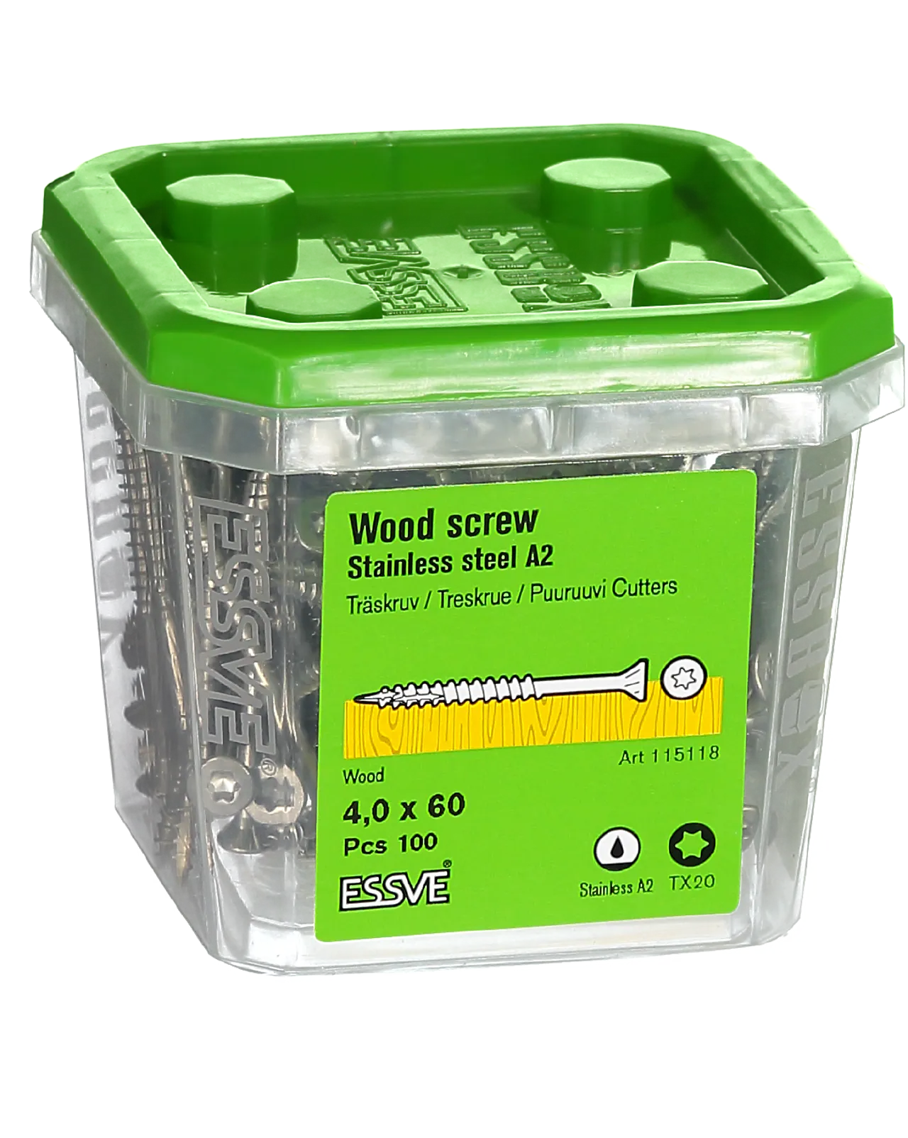 Treskrue utv sh 4x60 a2 a-100a2 rustfri senkhode