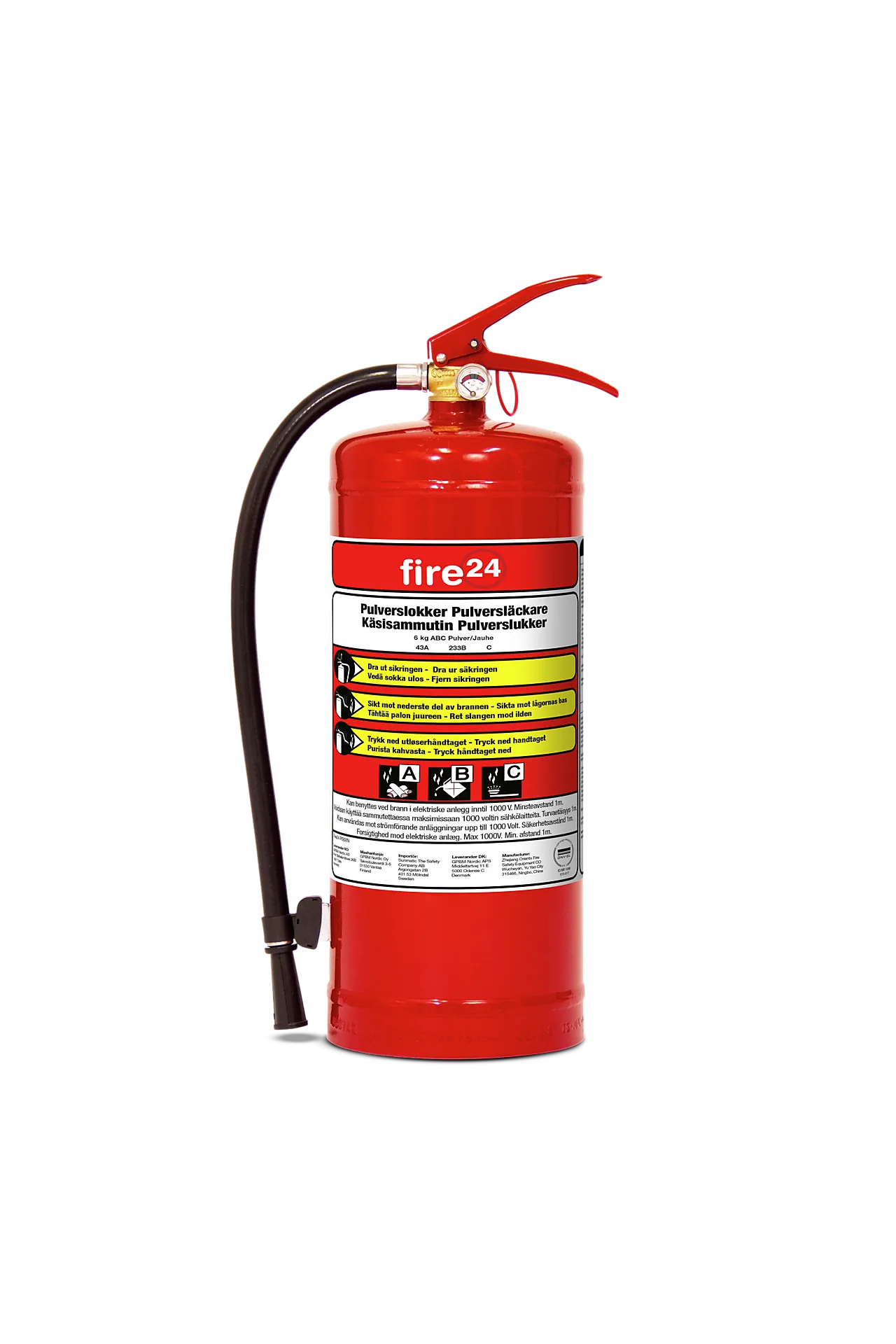 Fire24 6 kg pulverslukker 43A 233B C