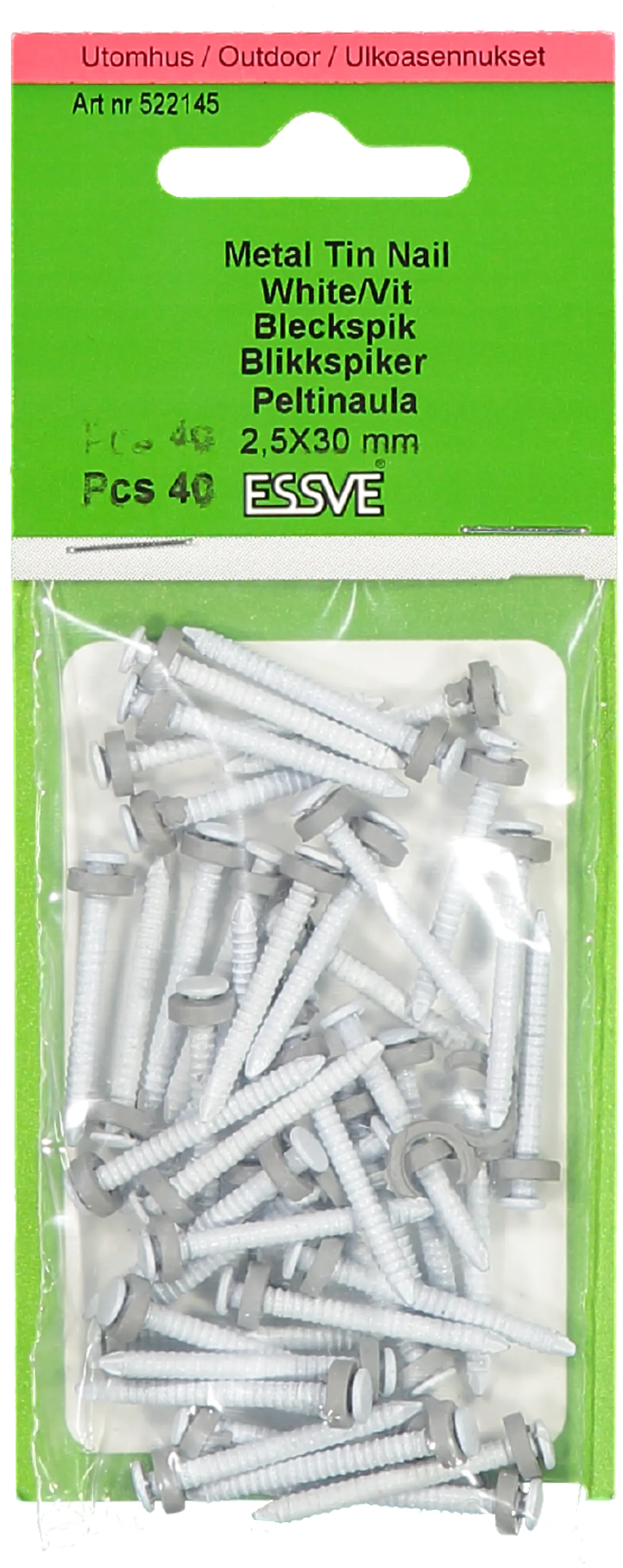 Blikkspiker hvit 30x2,5 fzv a-40 hvitlakkert med tetting varmforsink