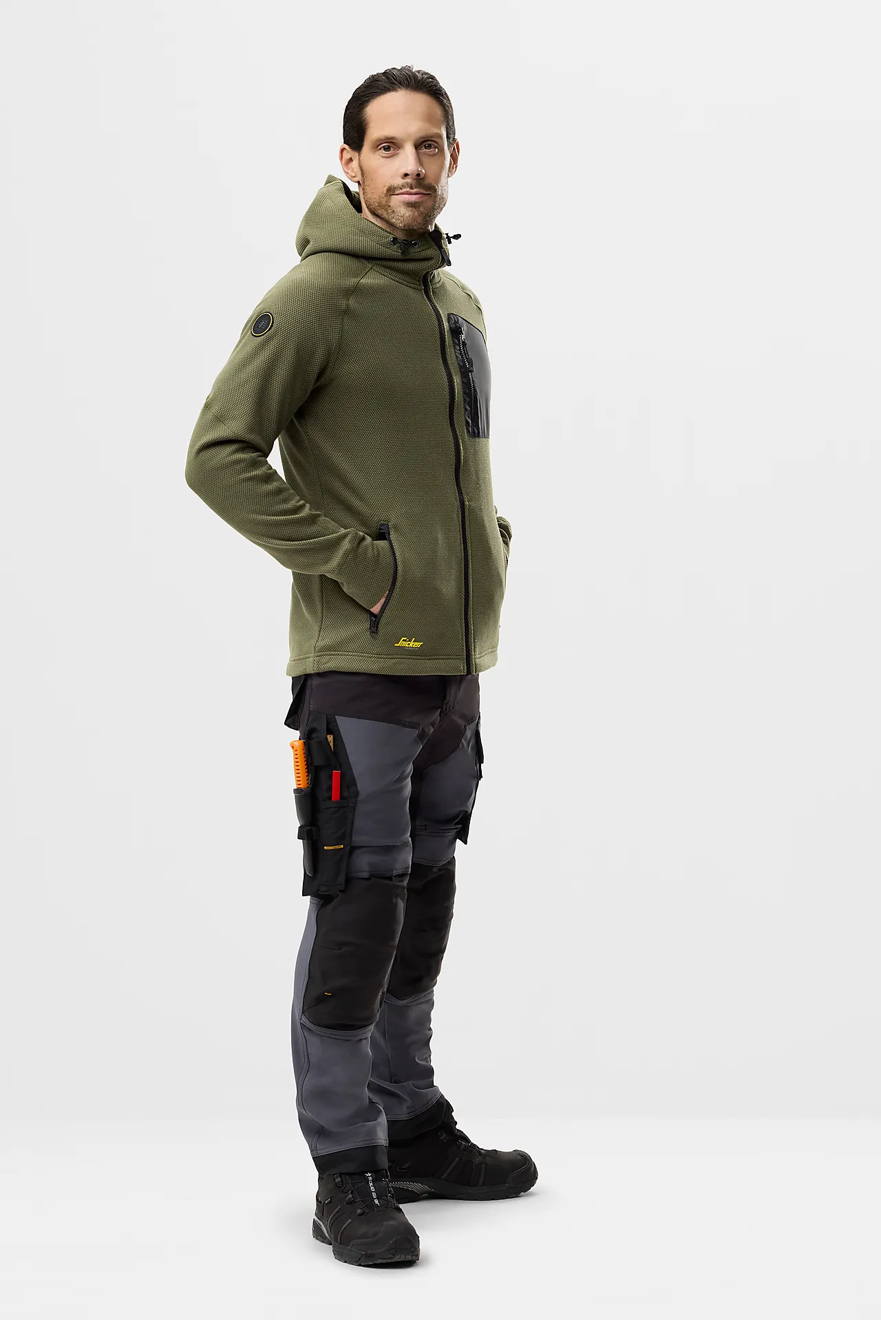 Snickers workwear fleecejakke 8041 m/hette kgrønn S null - S - 3 - Miniatyr