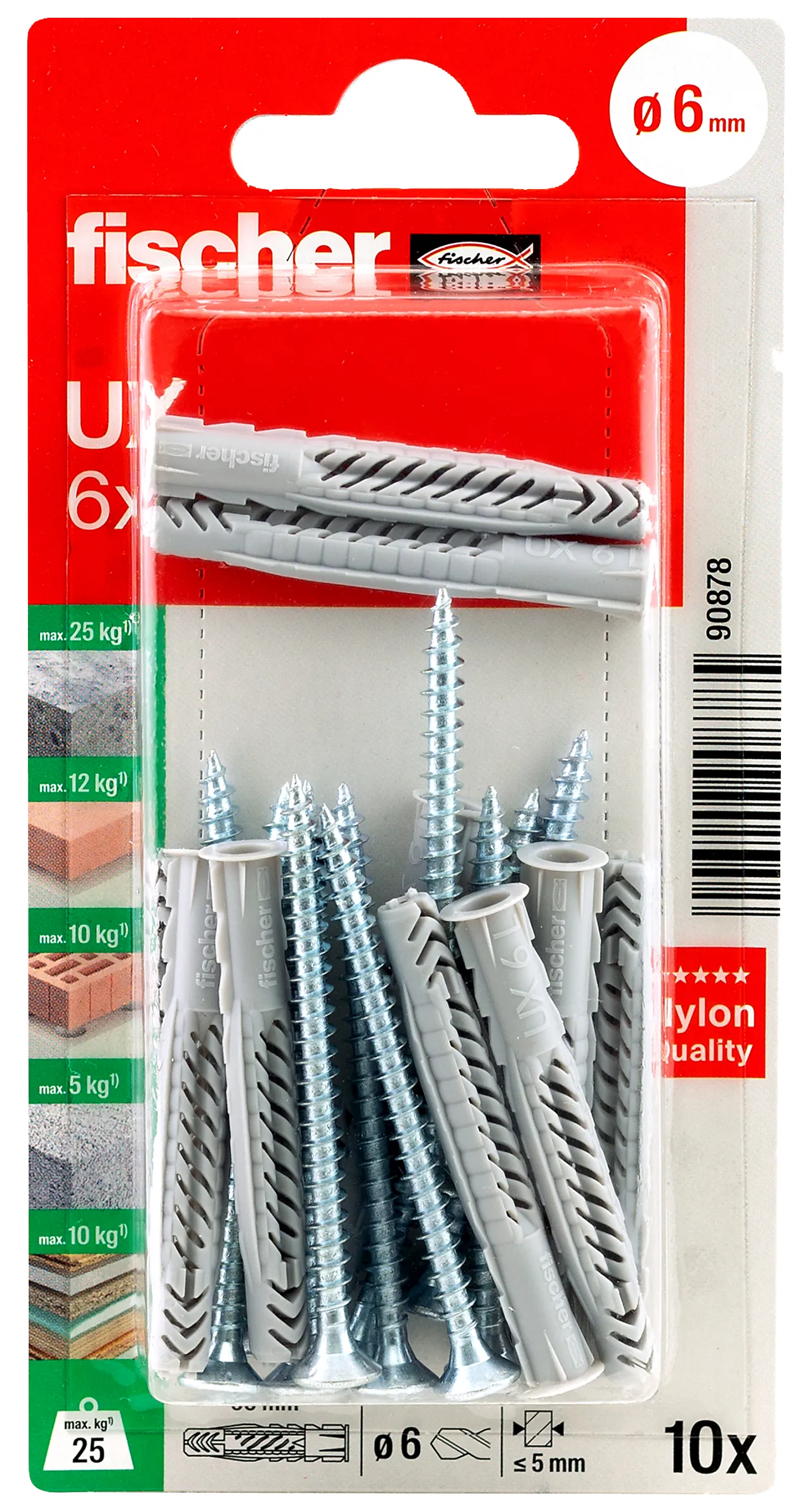 Universalplugg UX 6x50 mm R S med skrue og krage 10 stk null - 50 - 3 - Miniatyr