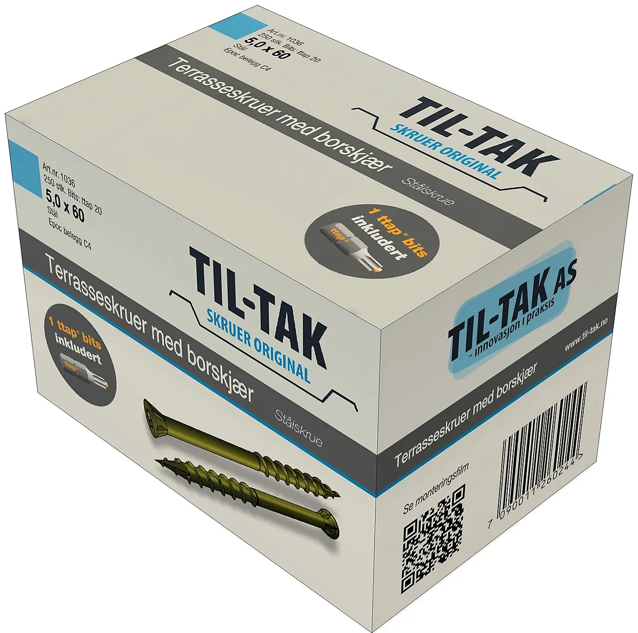 Til-tak terrasseskrue 250 stk med borspiss