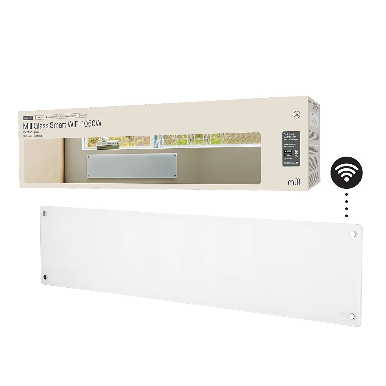 Mill panelovn glass WiFi Gen 4 1050W hvit null - null - 3 - Miniatyr