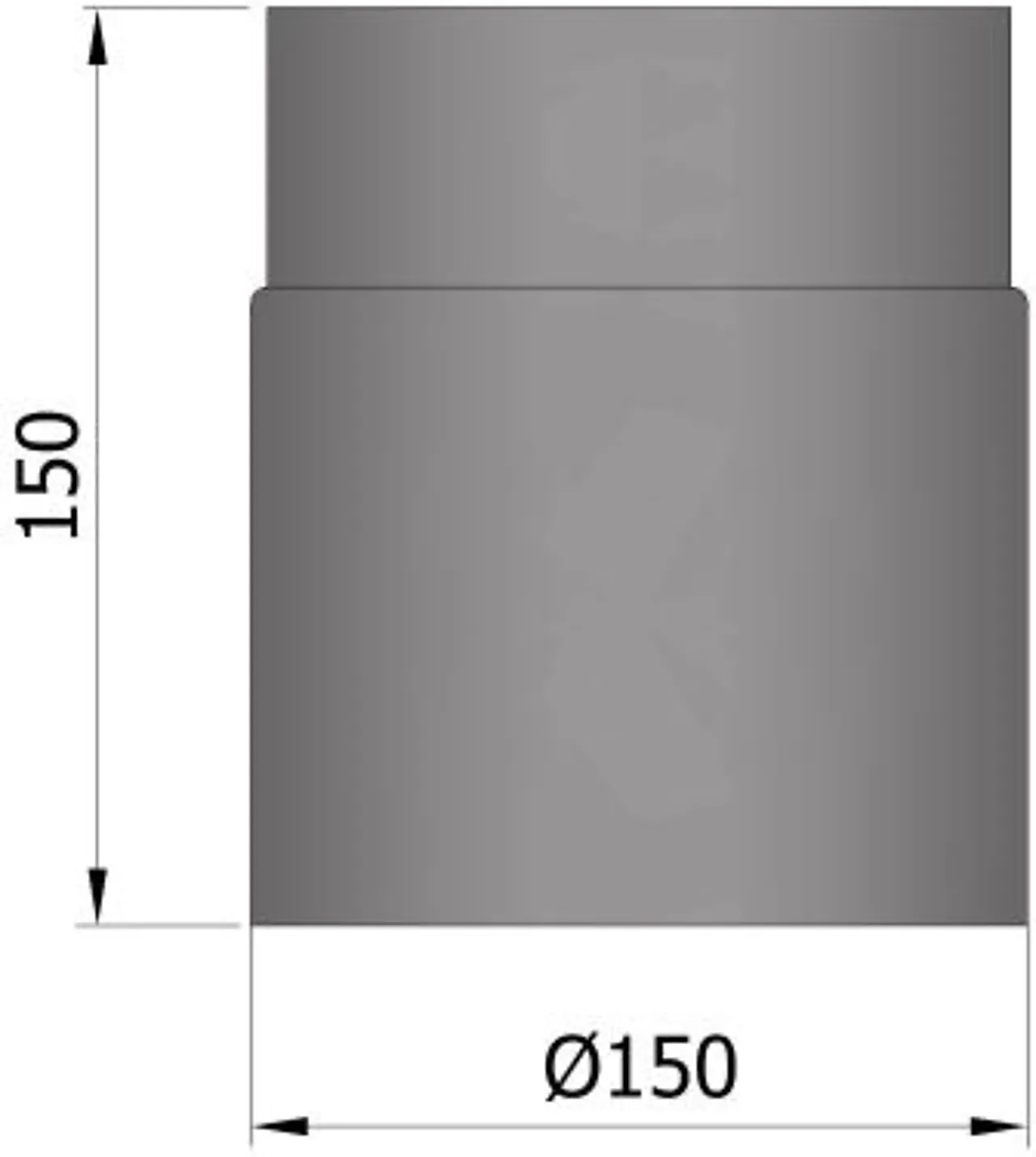 Røykrør ø150mm 150mm sort