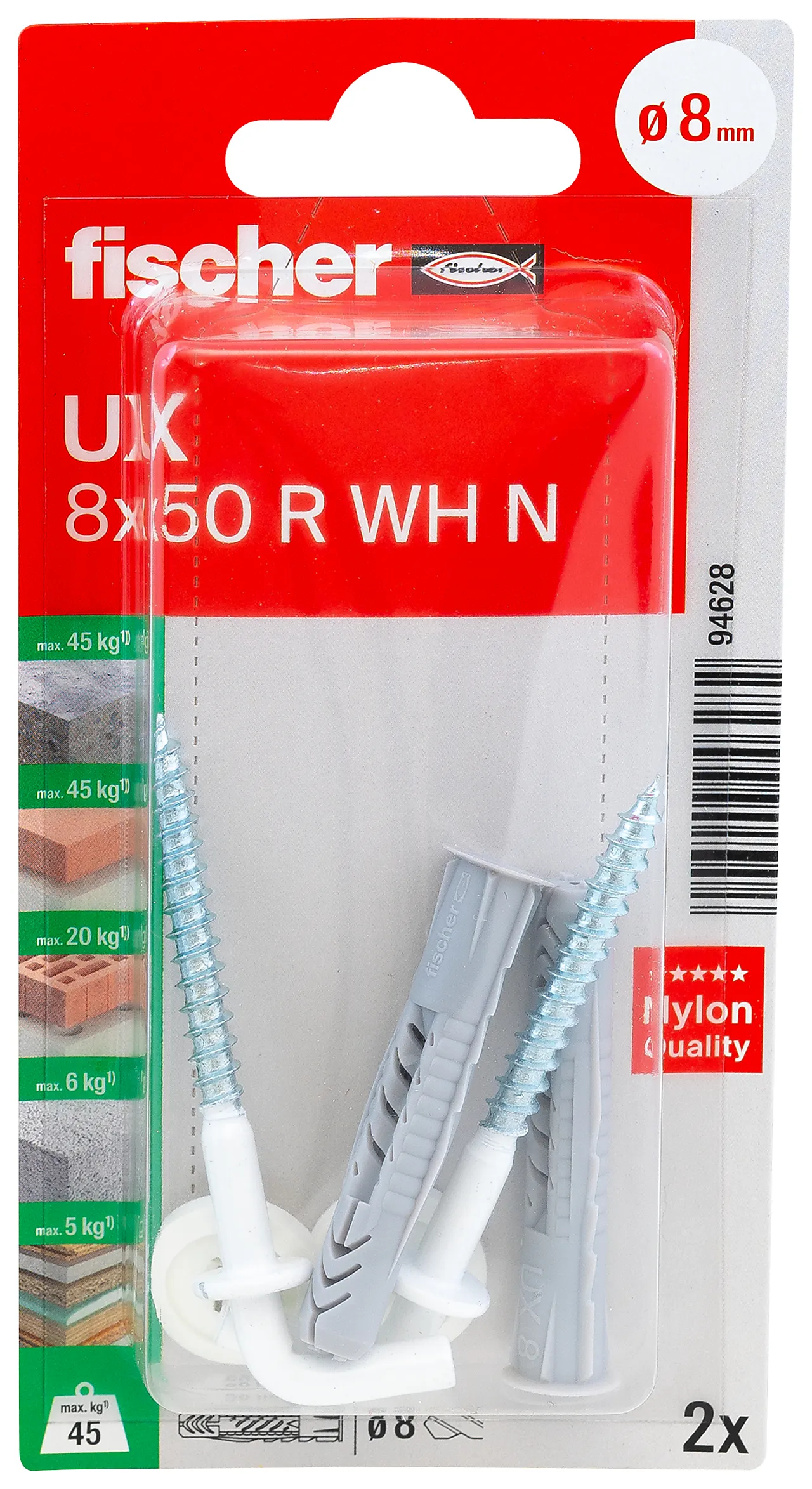 Universalplugg vinkel UX 8x50 mm R WH N 2 stk null - 50 - 3 - Miniatyr