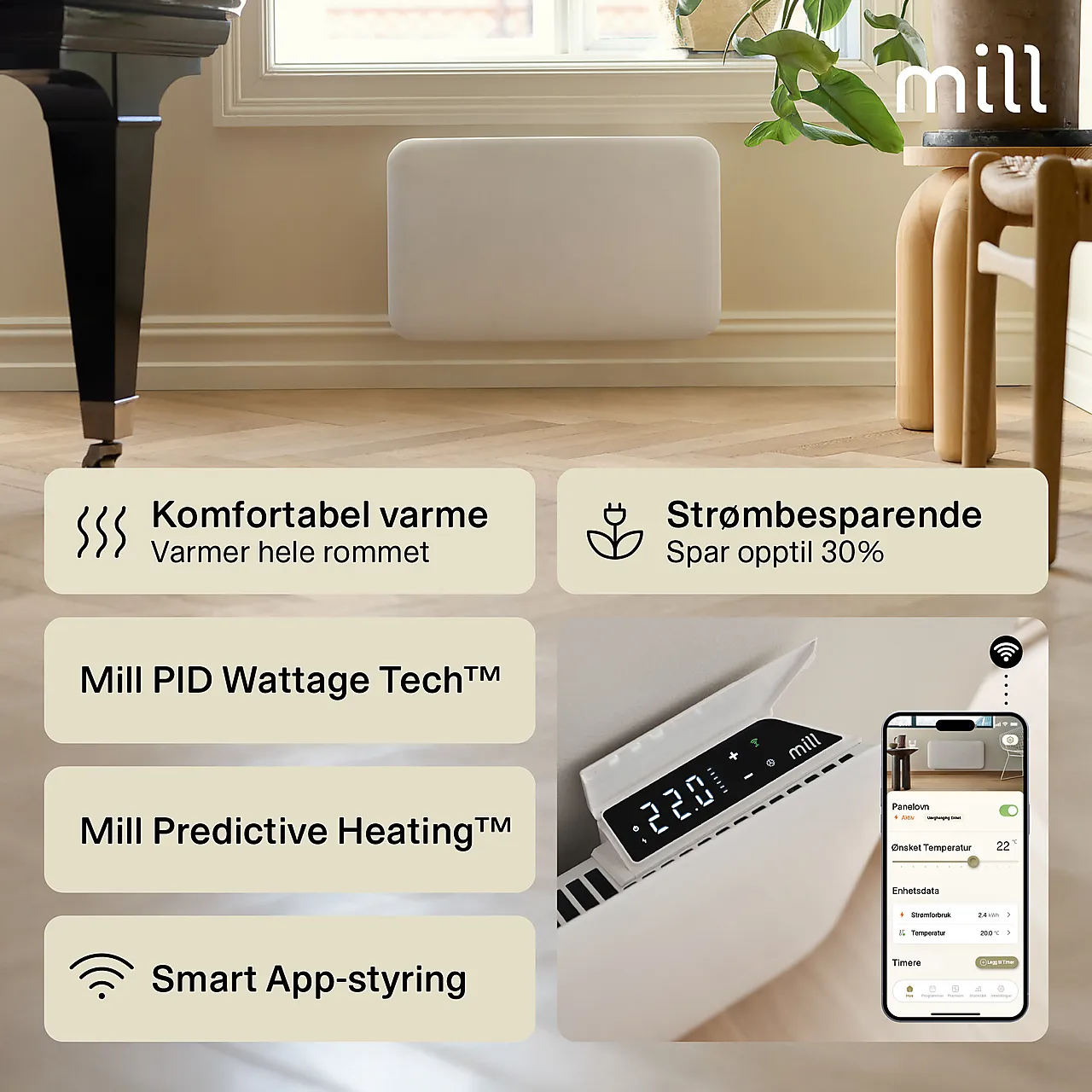 Mill panelovn WiFi Gen 4 700W hvit null - null - 3 - Miniatyr