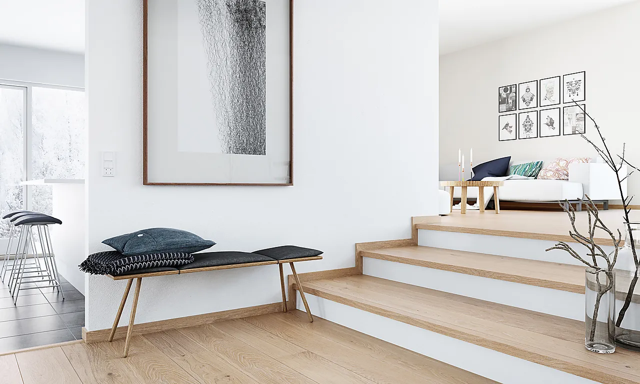 Gulvlist eik hvit live matt lakk 14x58x2180 mm null - null - 2 - Miniatyr