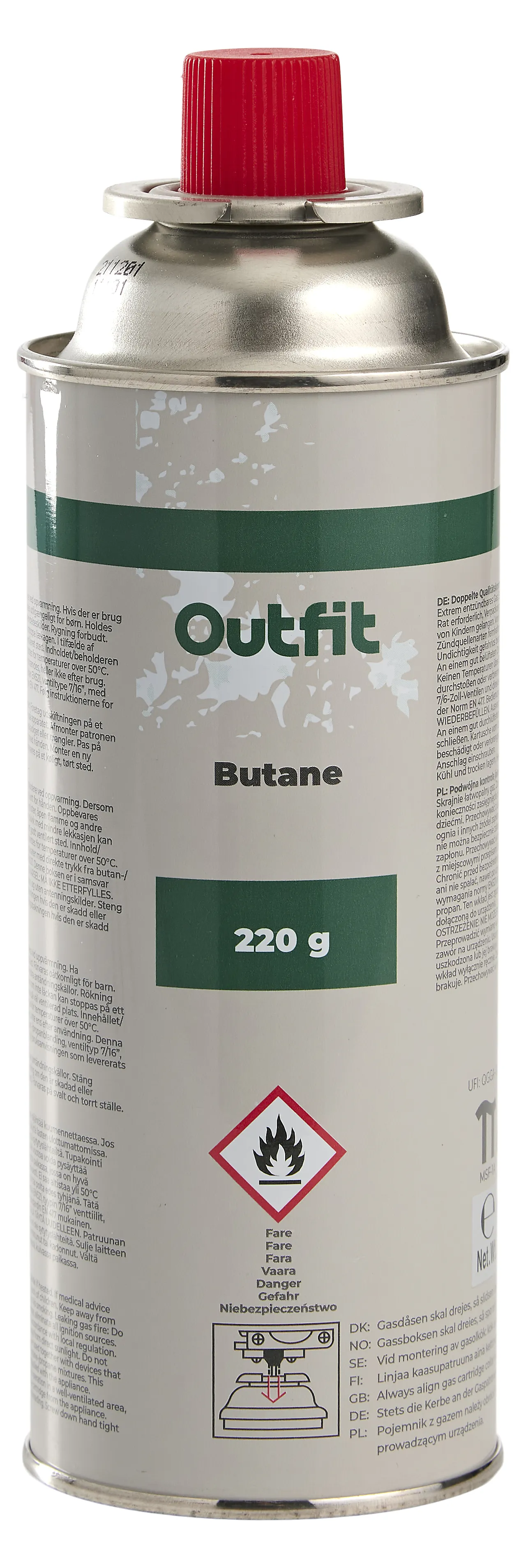 Gassboks 220g 400ml Ø6,8x18,7 cm