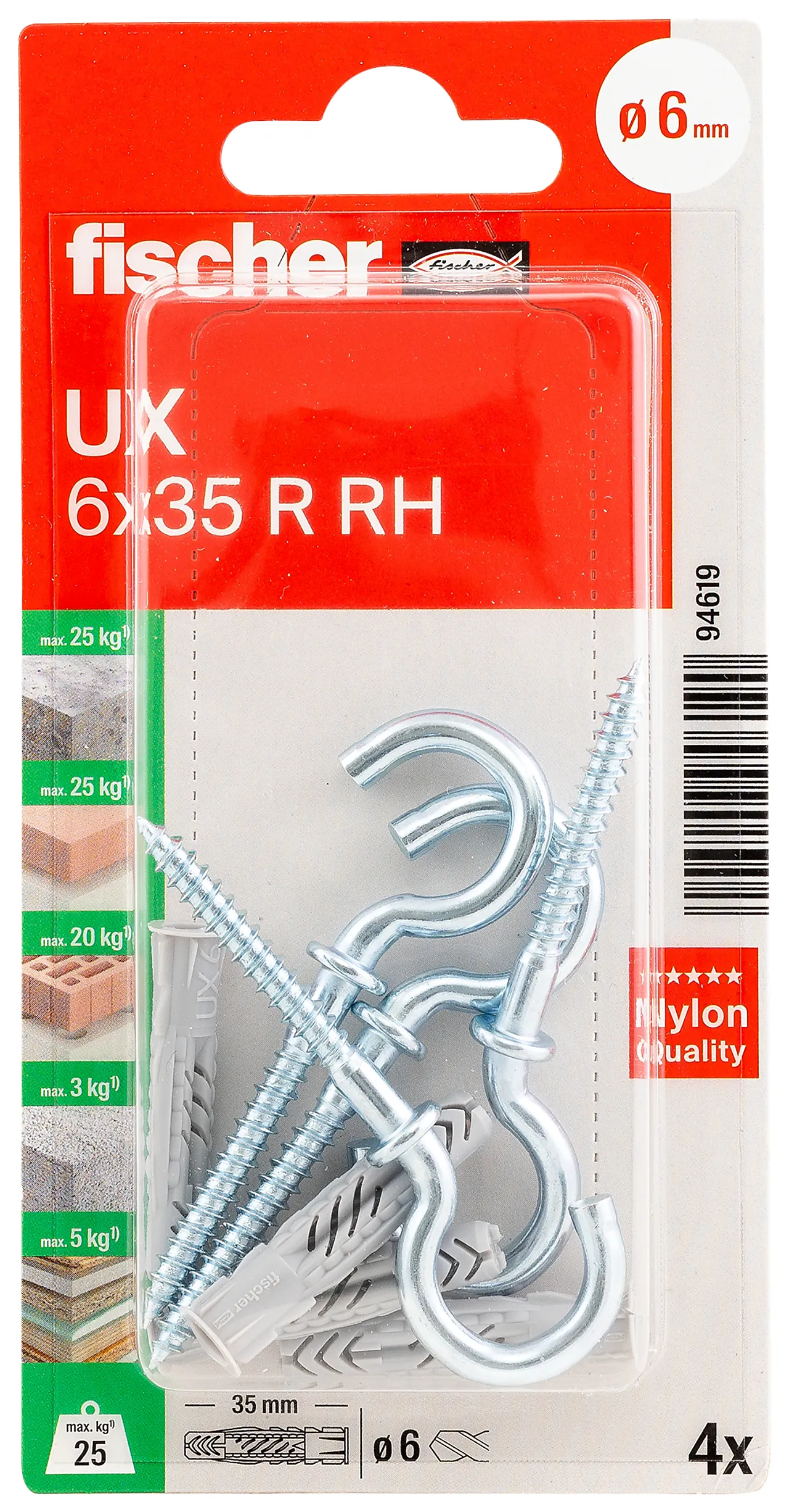 Universalpl krok ux 6X35 mm r rh bk 4 stk pr bk nv fischer null - null - 3 - Miniatyr