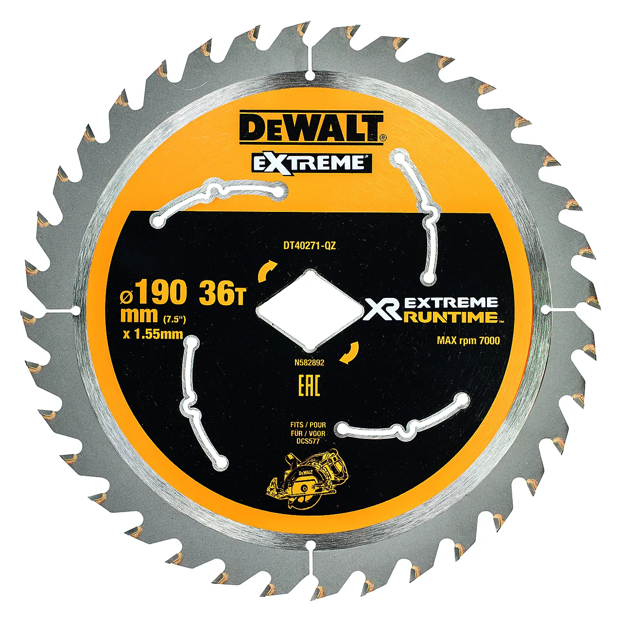 DEWALT Sagblad 190mm x 36T DT40271 diamantformet senterhull