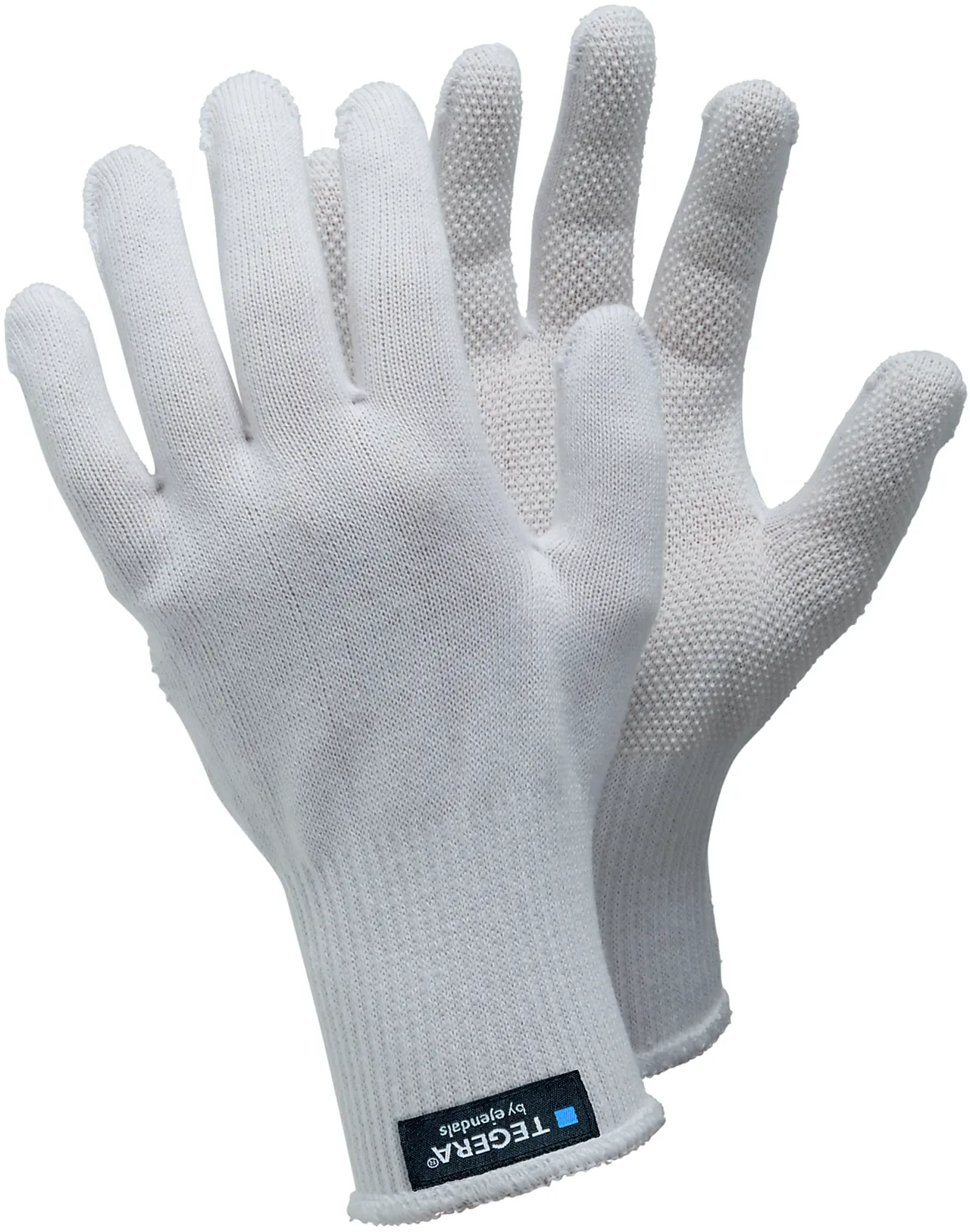 Monteringshanske tekstil hvit vinylprikker