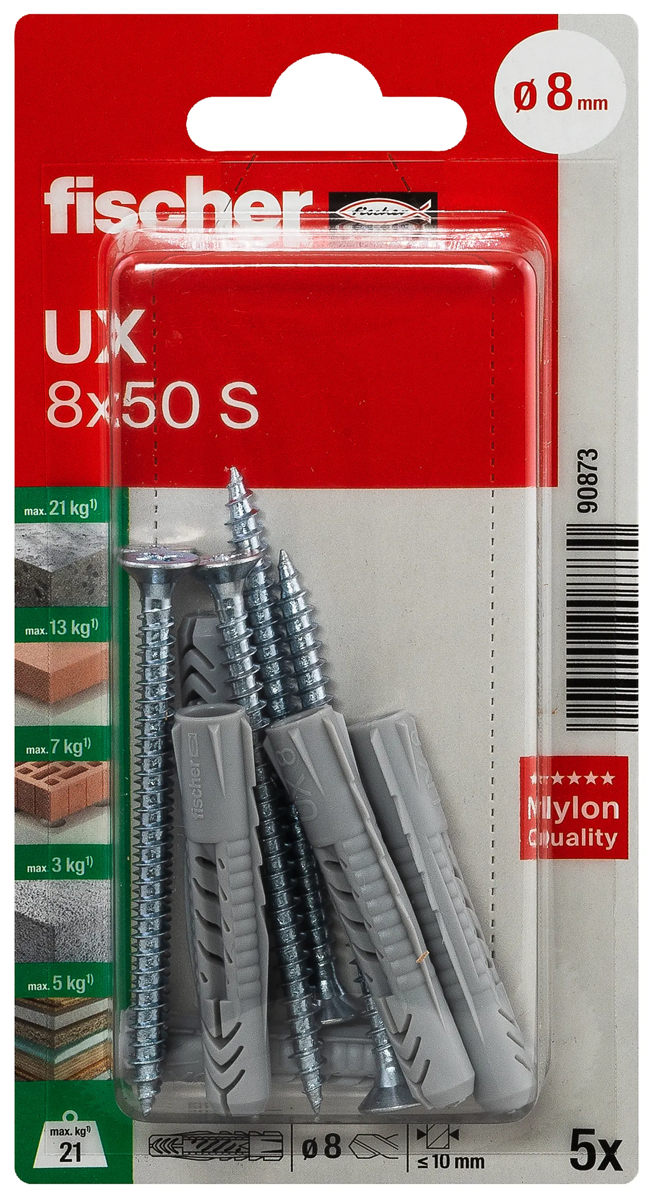 Universalplugg UX 8x50 mm S med skrue og krage 5 stk null - 50 - 3 - Miniatyr