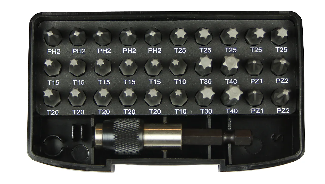 Bitsboks 31 deler sort torx, ph, pz, quick-lock