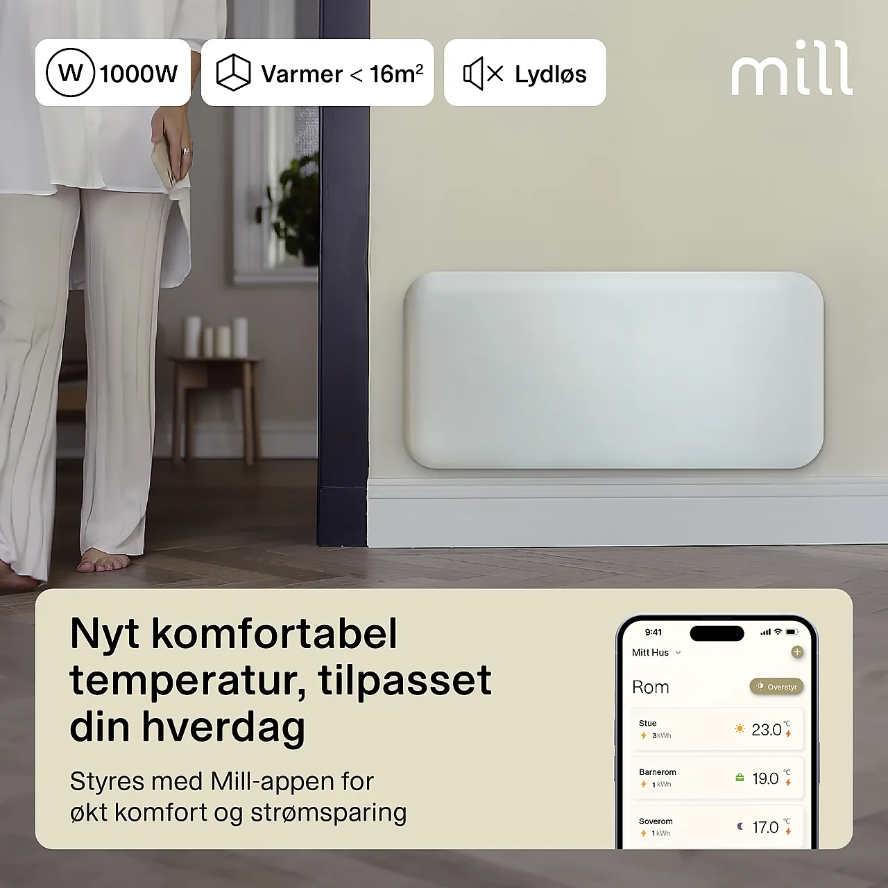 Mill panelovn stål WiFi Gen. 4 1000W hvit null - null - 3 - Miniatyr
