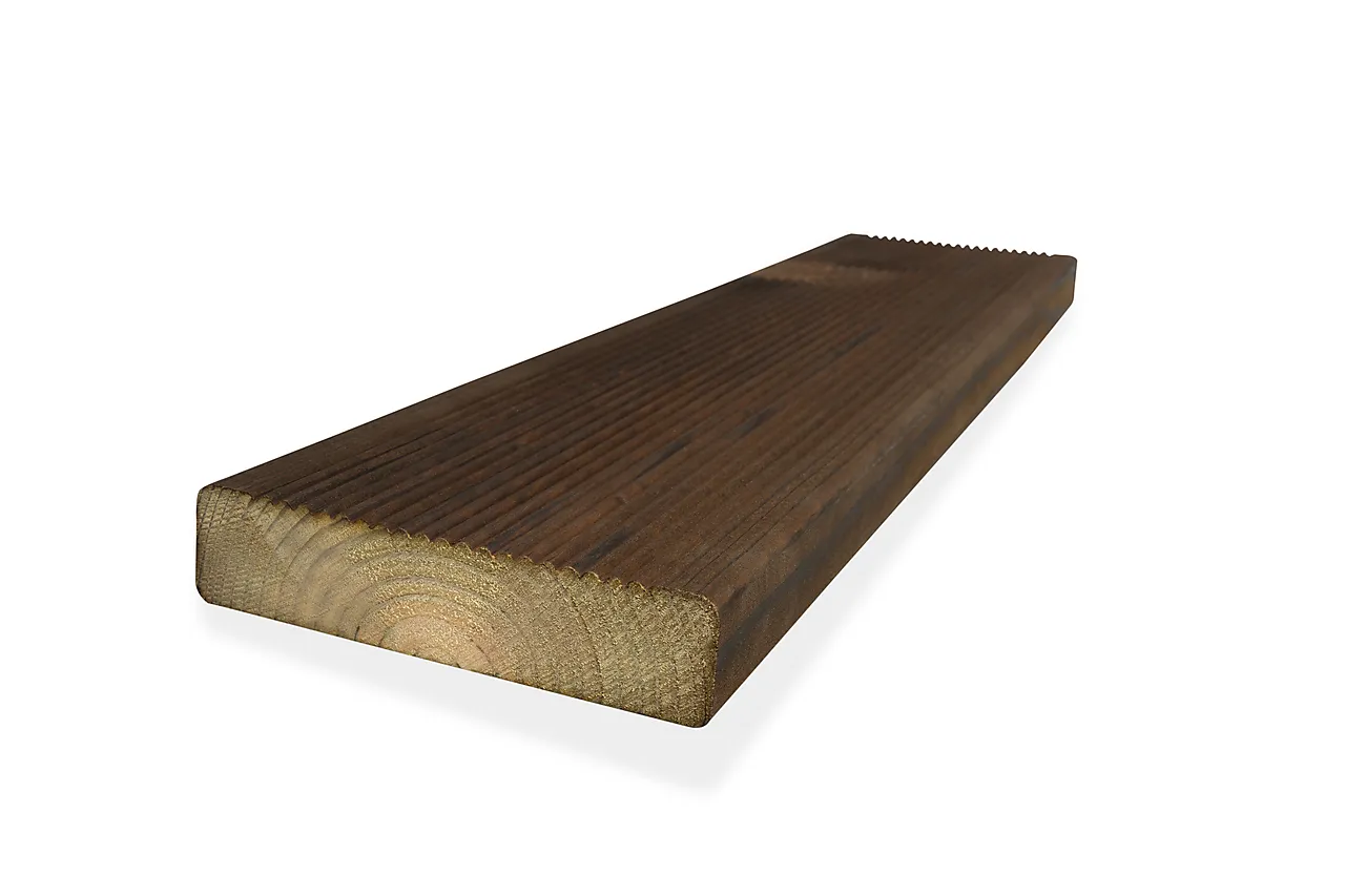 Terrassebord royalimpregnert brun furu Duo rillet 28x120 mm null - 28x120 - 2 - Miniatyr