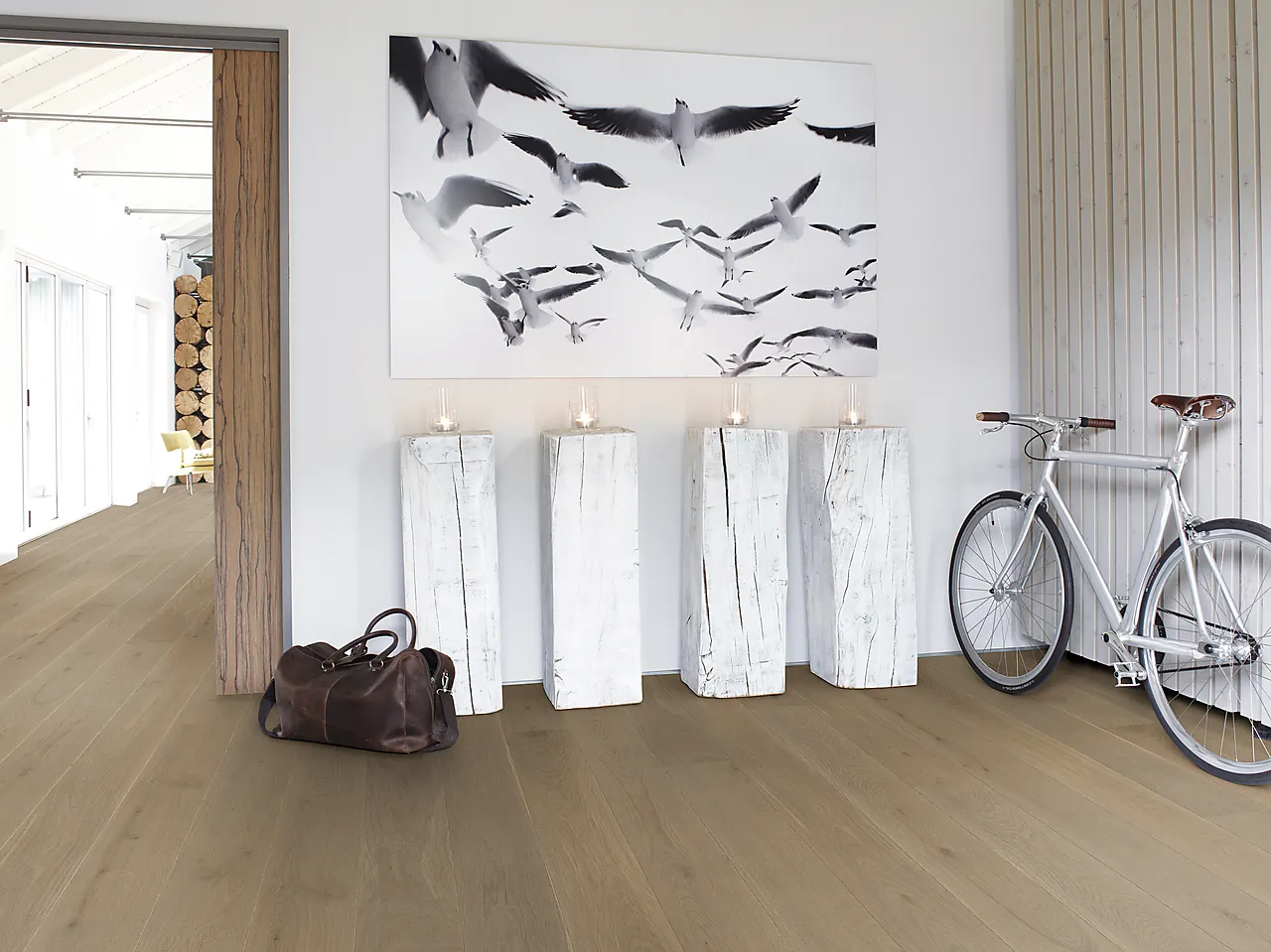 Parkett 1-stav Eik Sand Castle plank naturolje